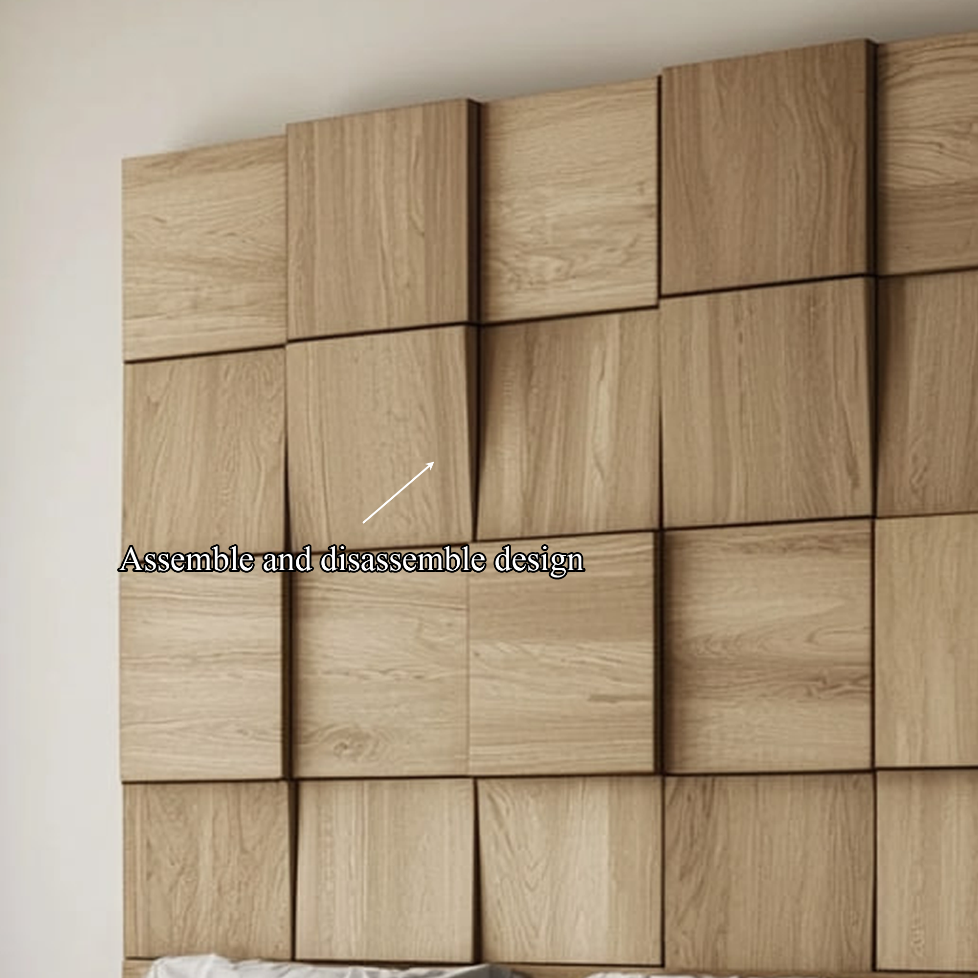 Rustic Organic Wooden Panel Headboard Solid Wood Bedroom Interior Architectural Wall Feature SINLKIDH008D
