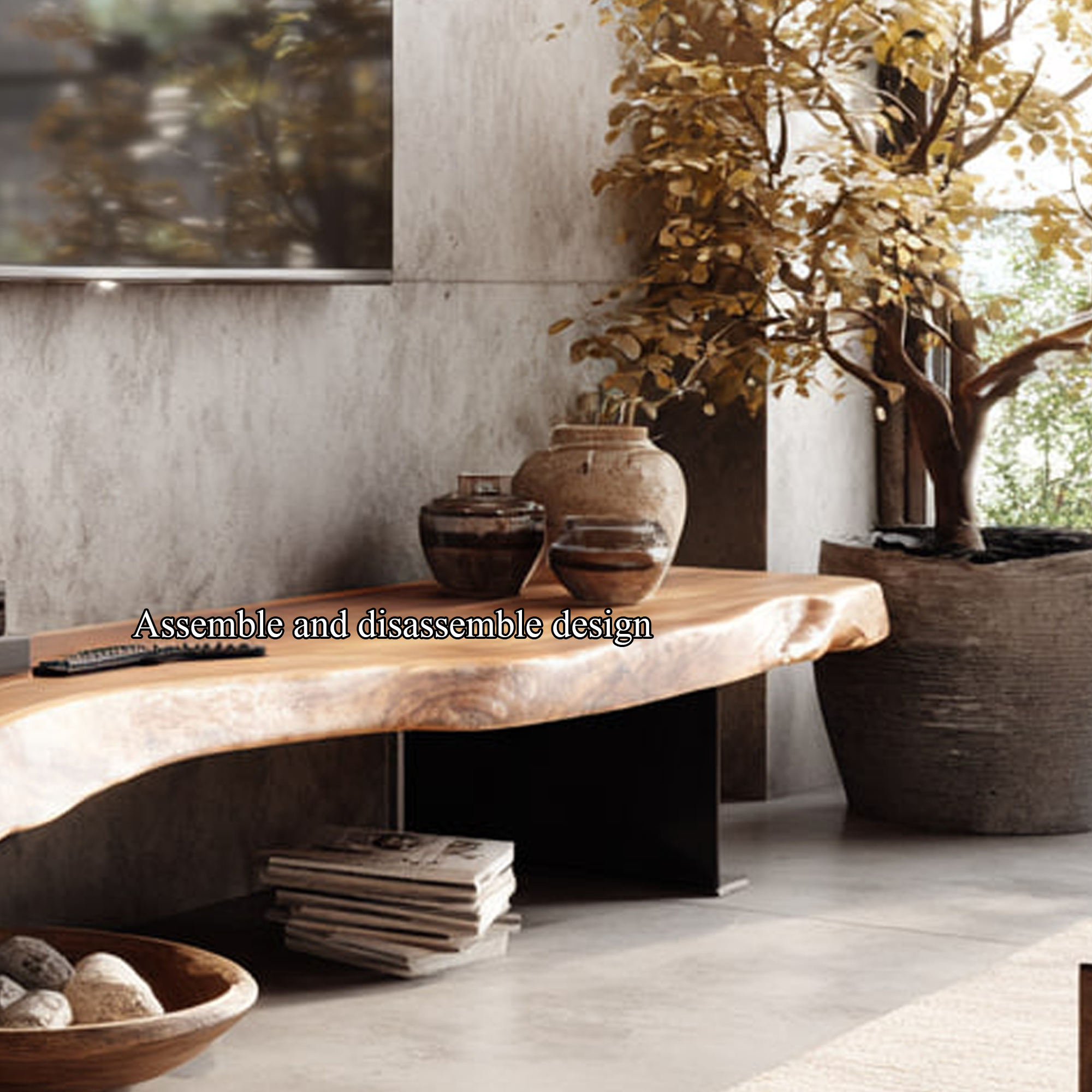 Rustic TV Console Table Live Edge Wood Living Room SINLKICS306