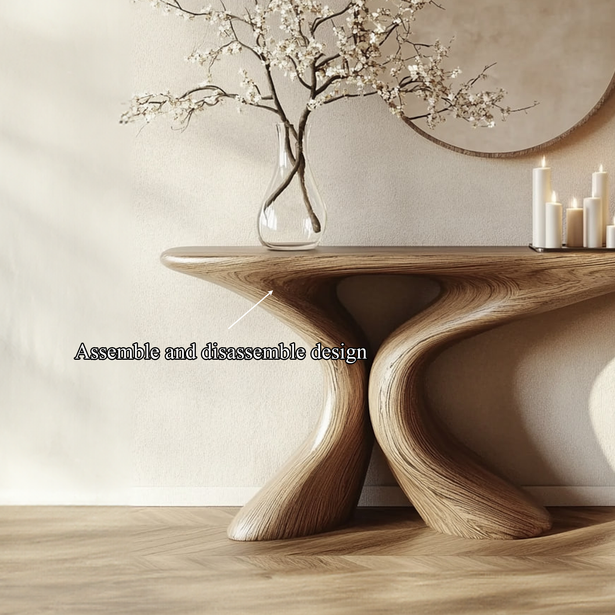 Rustic Entry Table Smooth Sculptural Form Luxury Welcome Area SINLKICS345