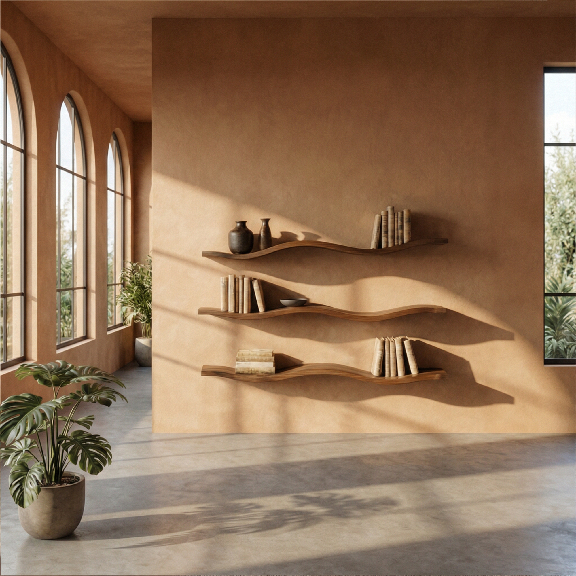 Modern Curved Floating Wall Shelves Sculptural Wood Book Display SINLKIFL481