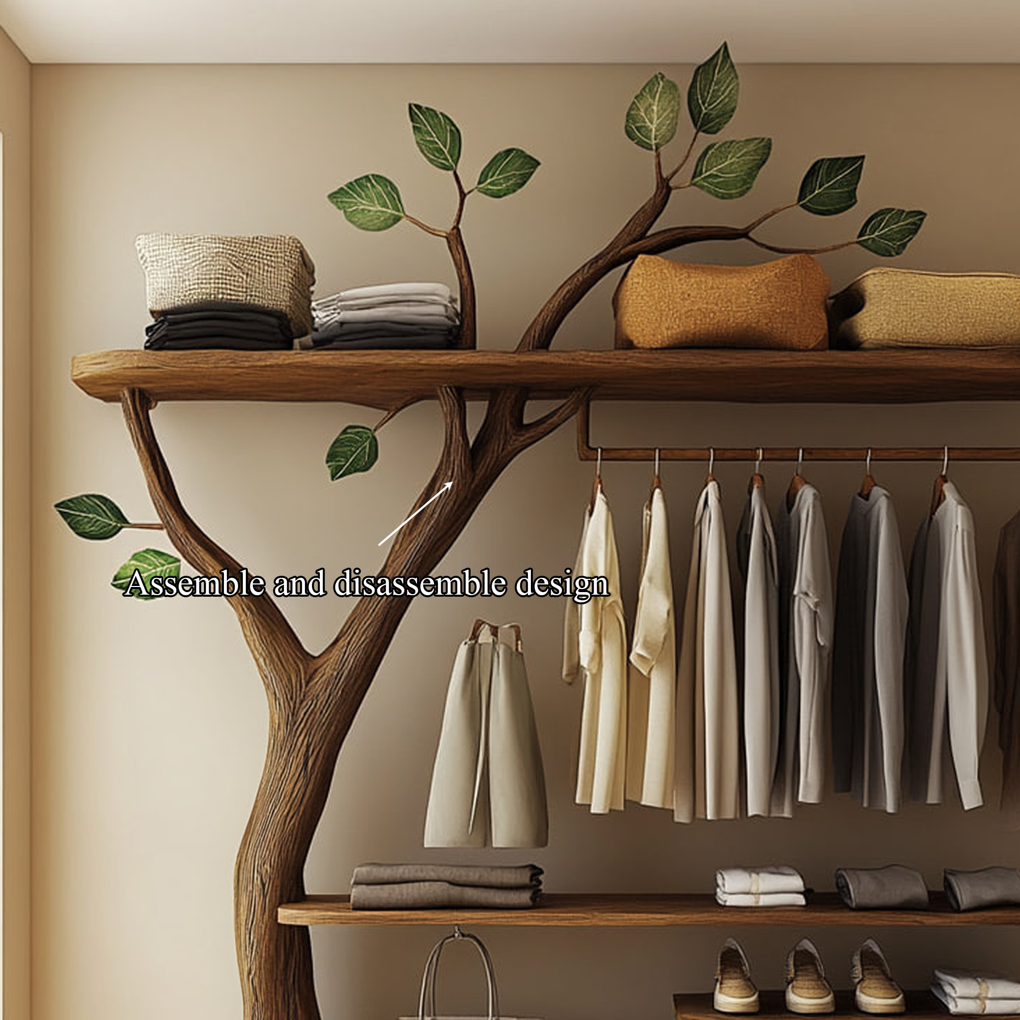 Rustic Solid Wood Tree Clothing Rack Artistic Bedroom SINLKITCR047