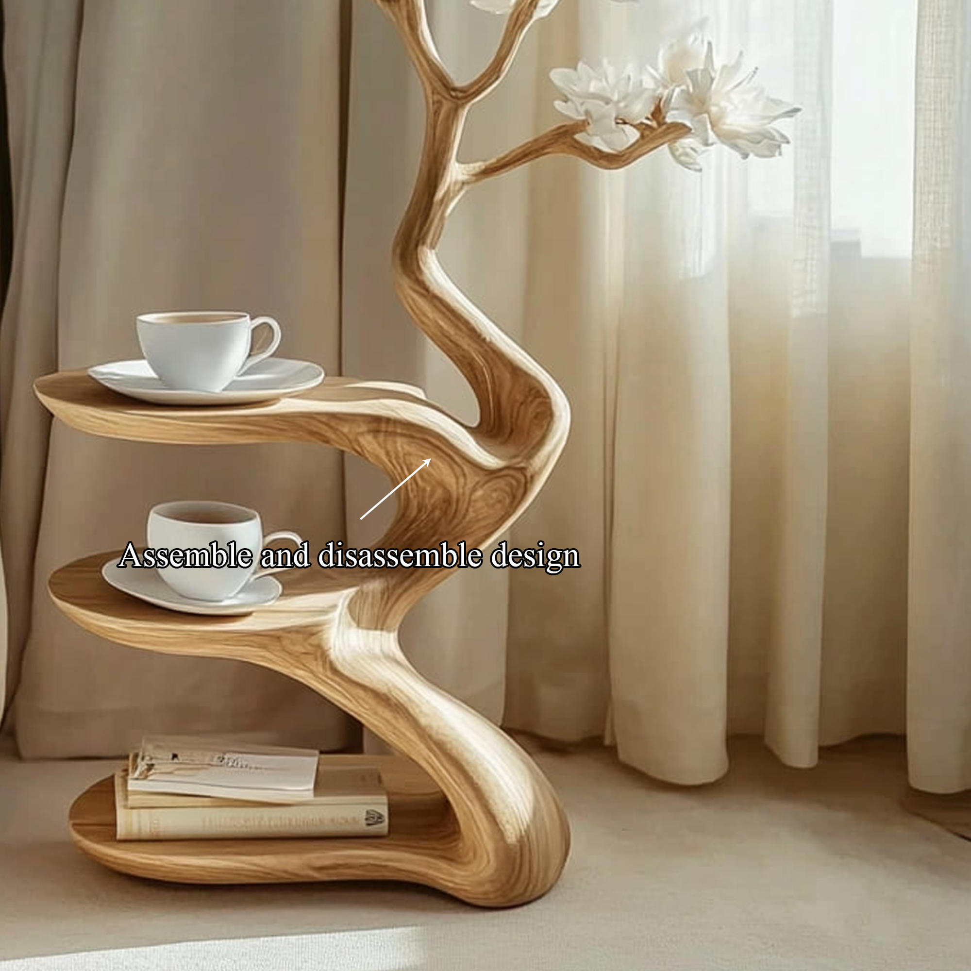 Rustic Sculptural Nightstand Bedside Table Modern Bedroom SINLKIBT148