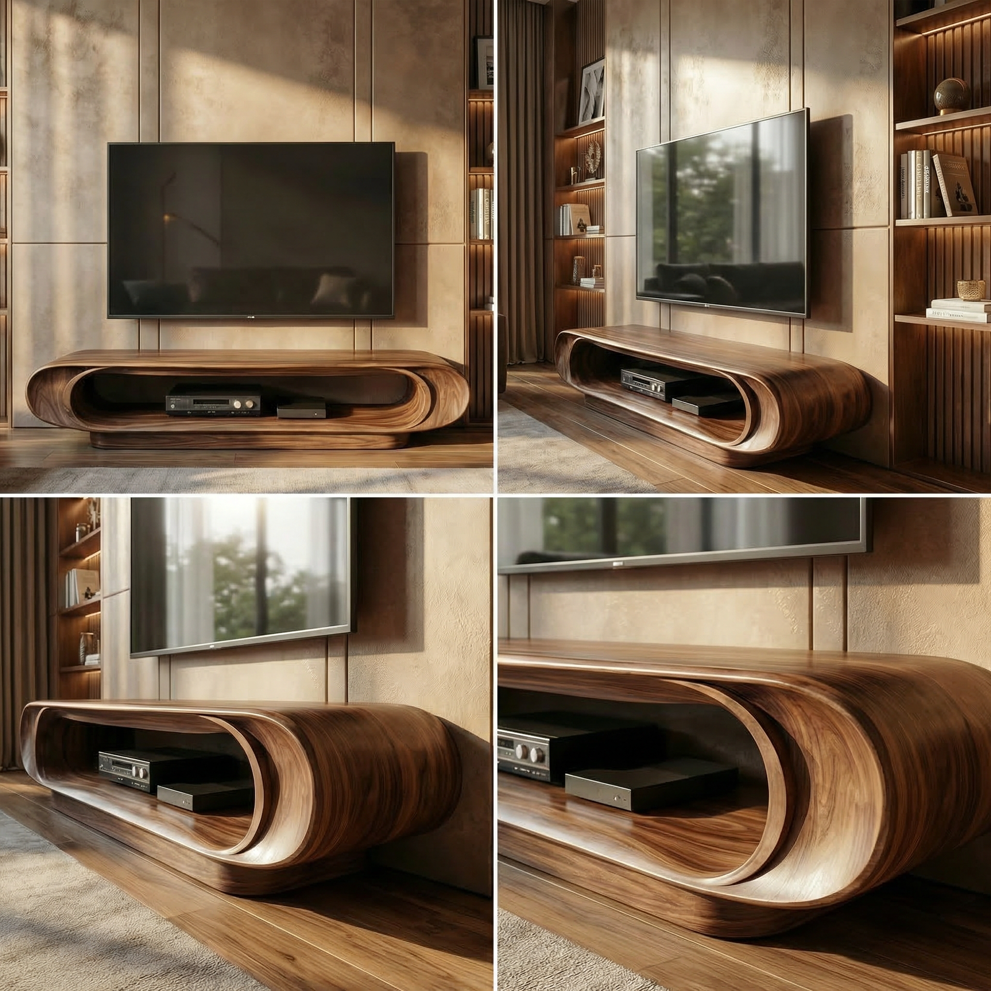 Sculptural Wood TV Stand Entertainment Unit Living Room SINLKITC014