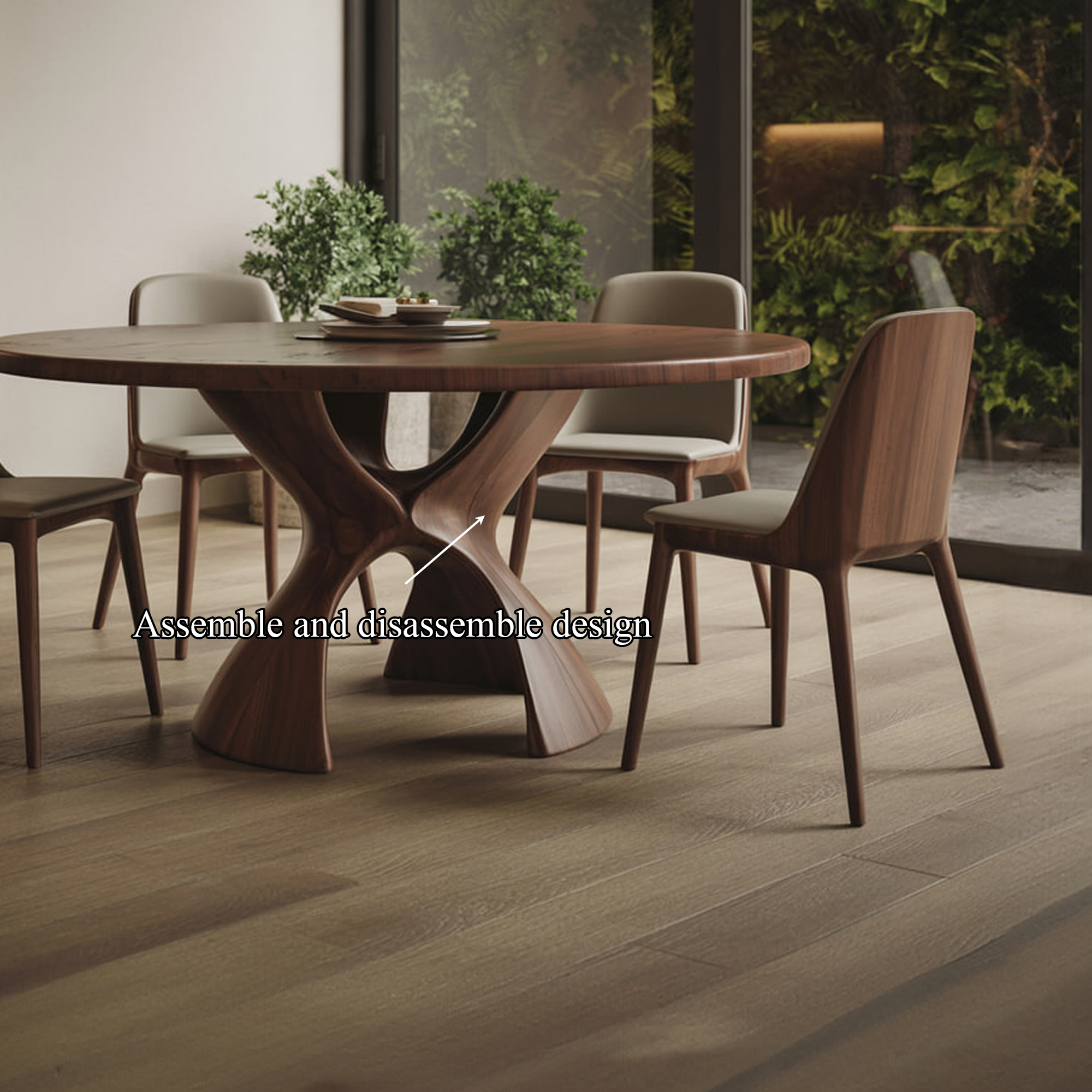 Modern Rustic Dining Table Sculptural Base Kitchen SINLKIDT128