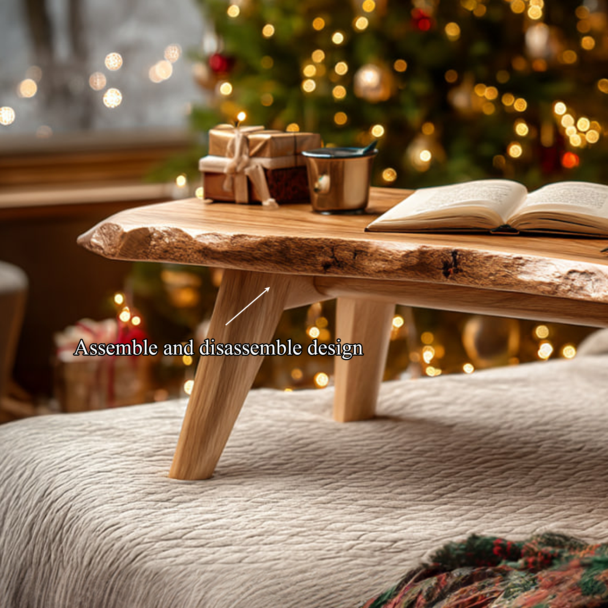 Rustic Live Edge Bed Table Christmas Holiday Bedroom Decor SINLKIDK062