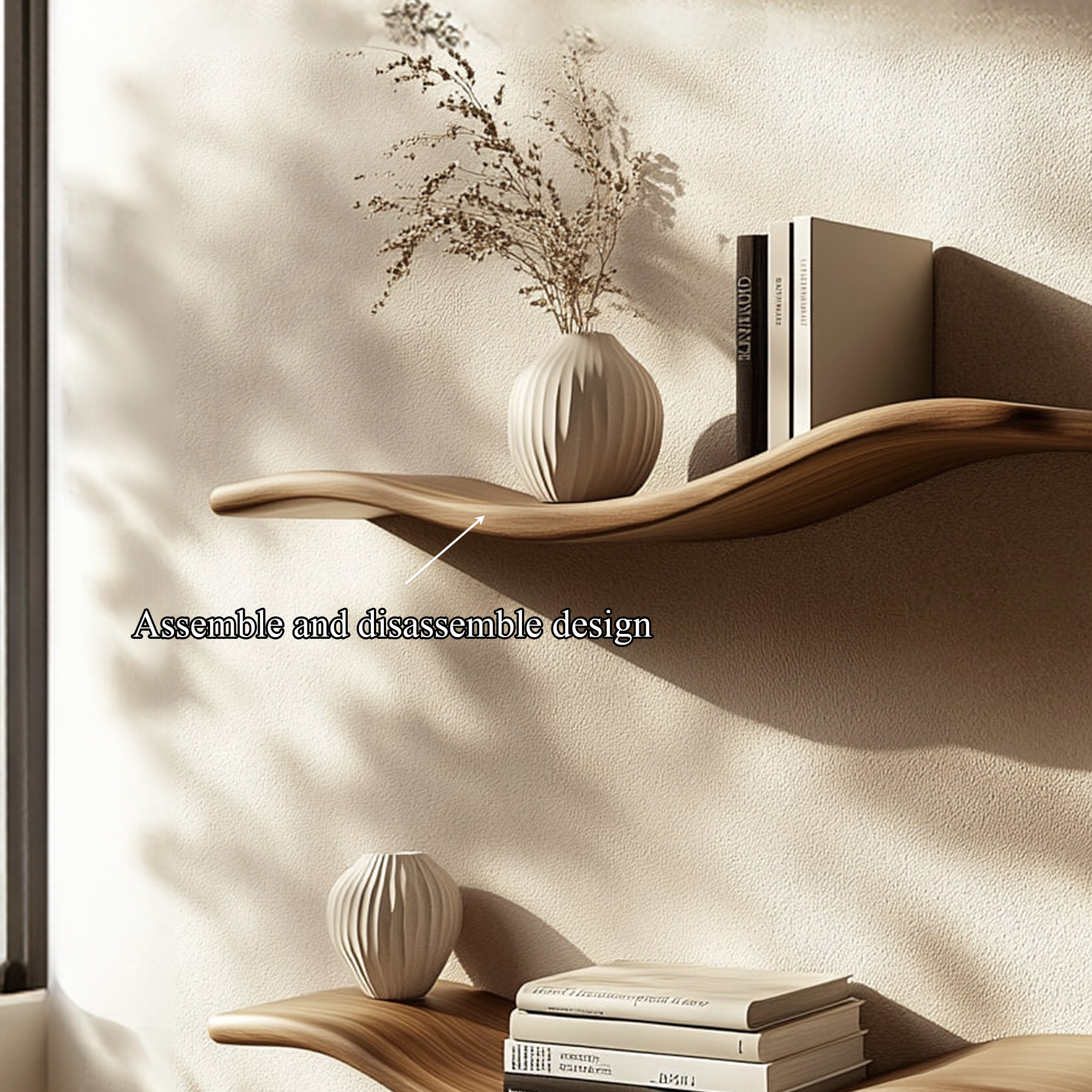 Rustic Wave Floating Shelf Ambient Wall Living Room Or Study Room SINLKIFL313