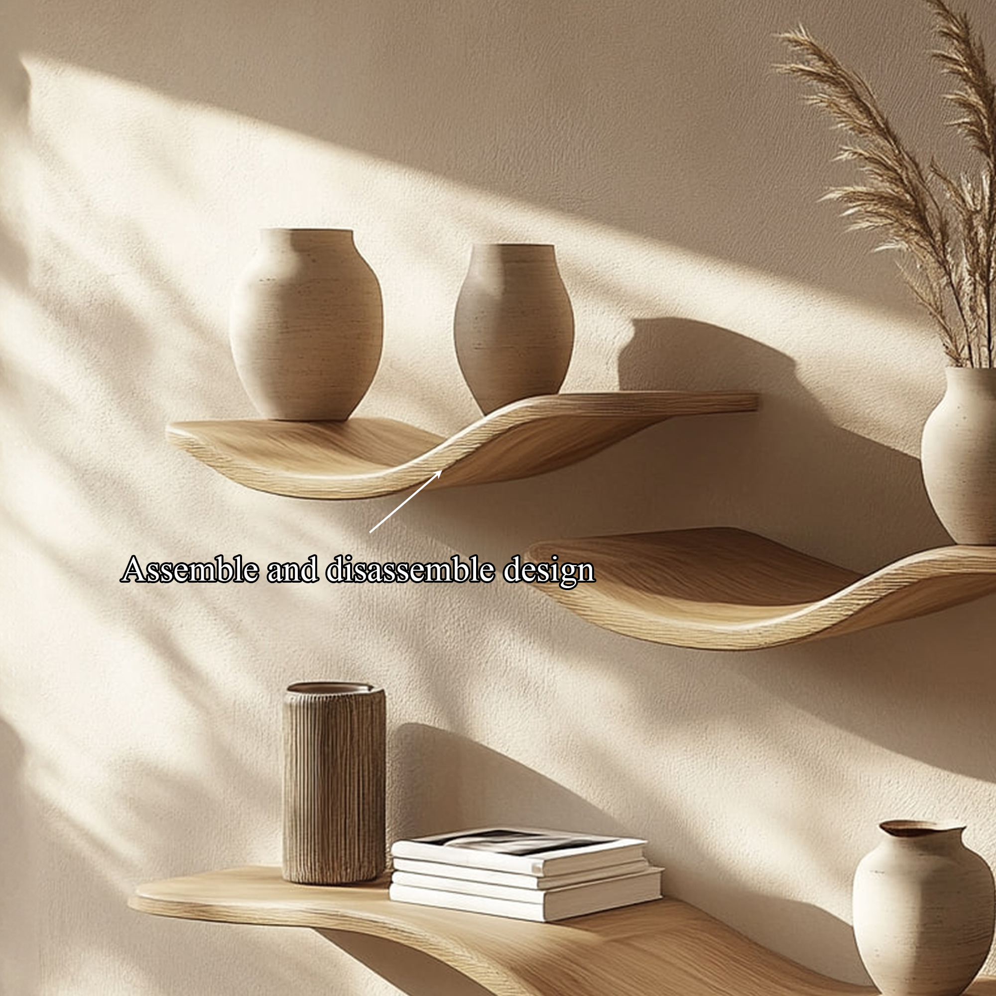 Rustic Wavy Floating Shelves Modern Living Room Wall Decor SINLKIFL275