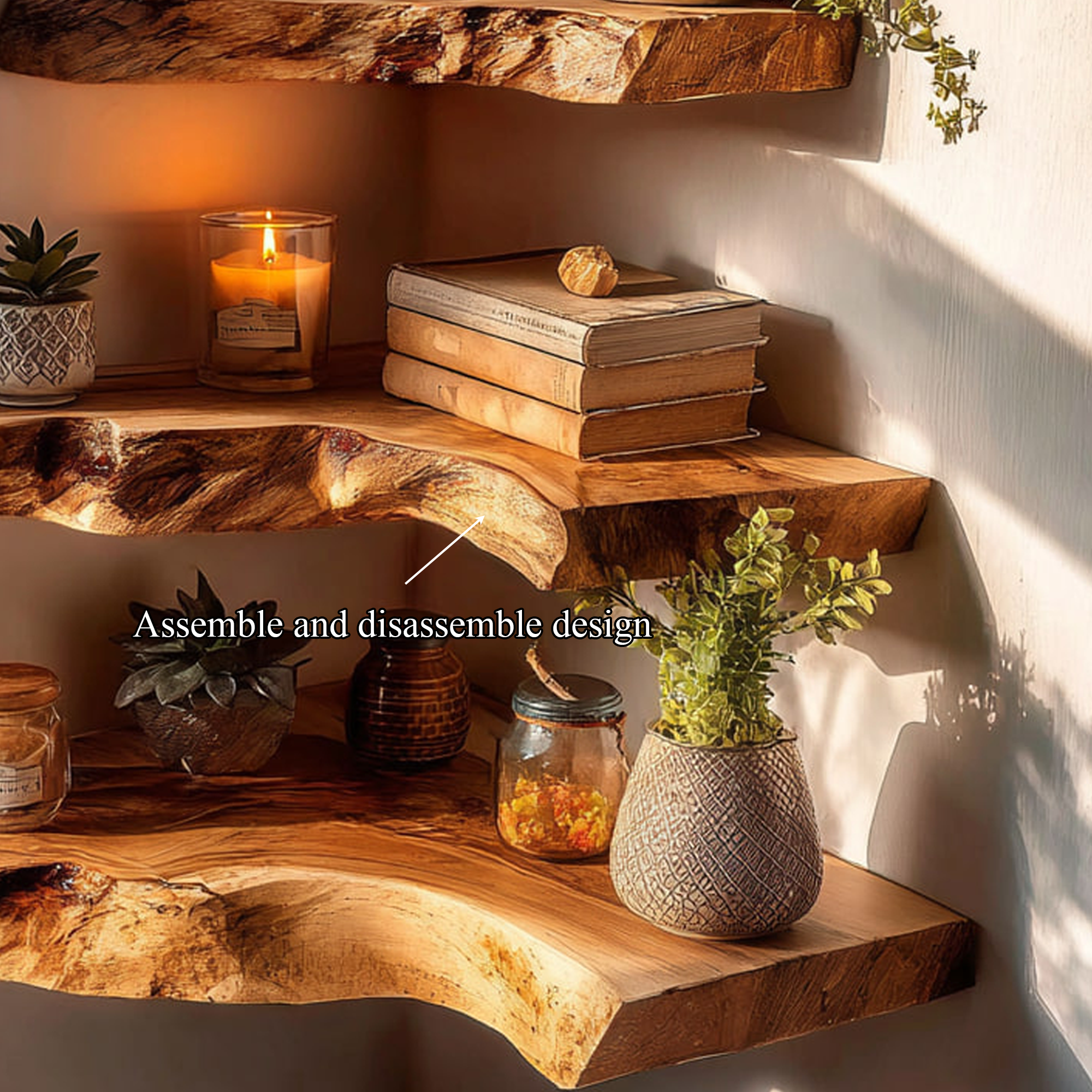 Rustic Live Edge Corner Floating Shelf Handmade for Living Room SINLKIFL306