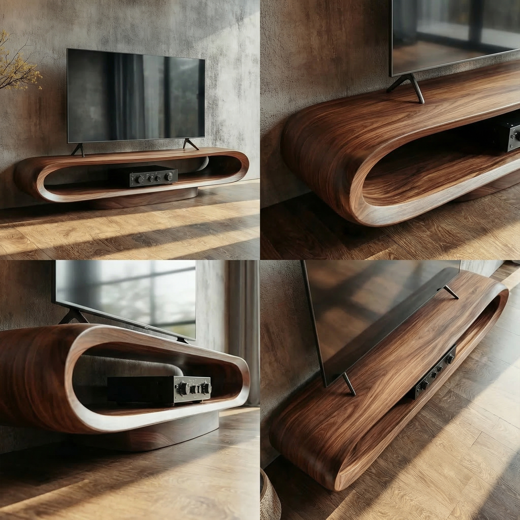 Artistic Curved TV Stand Entertainment Living Room And Lounge SINLKITC015