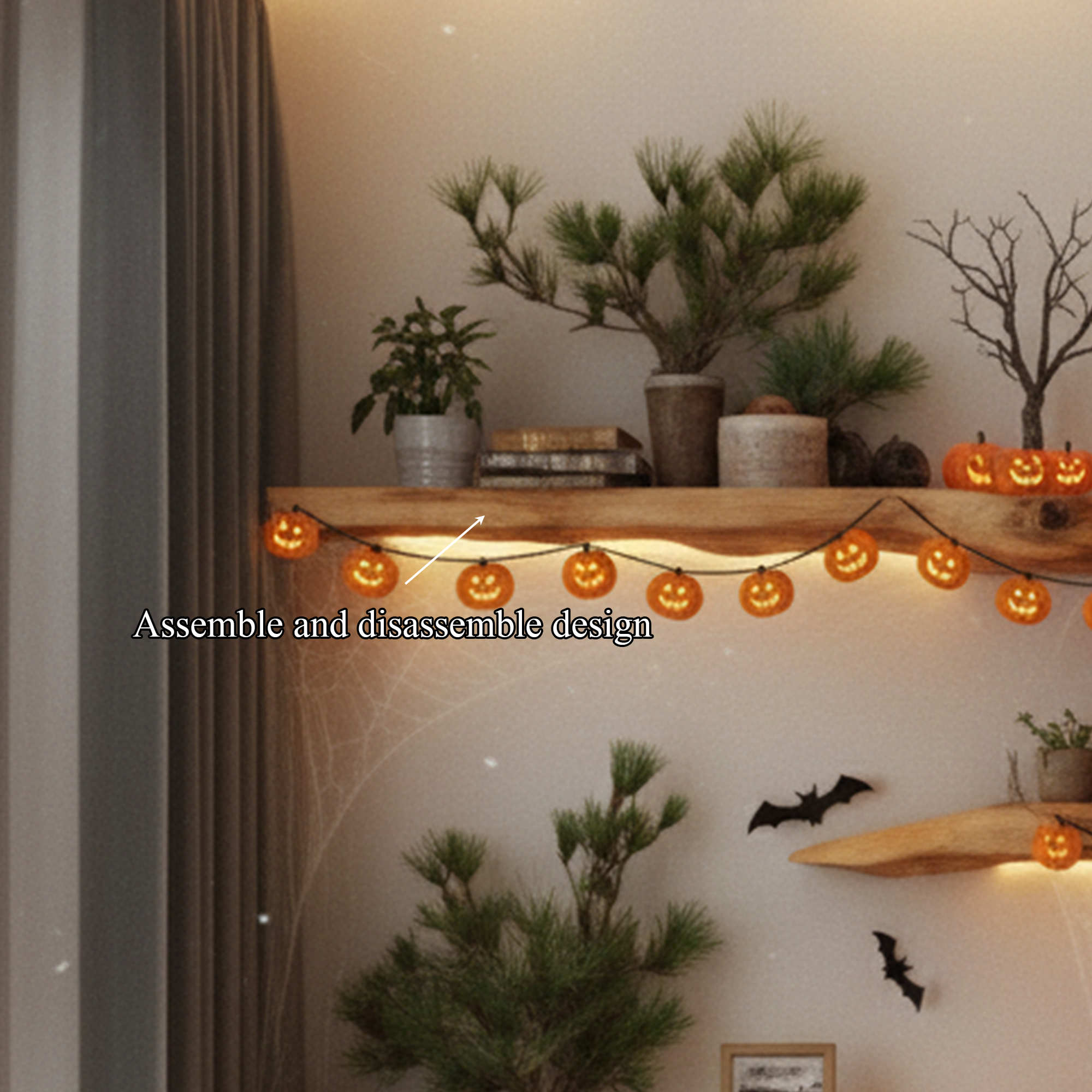 Rustic Floating Wall Shelves Halloween Decor Living Room SINLKIHW032