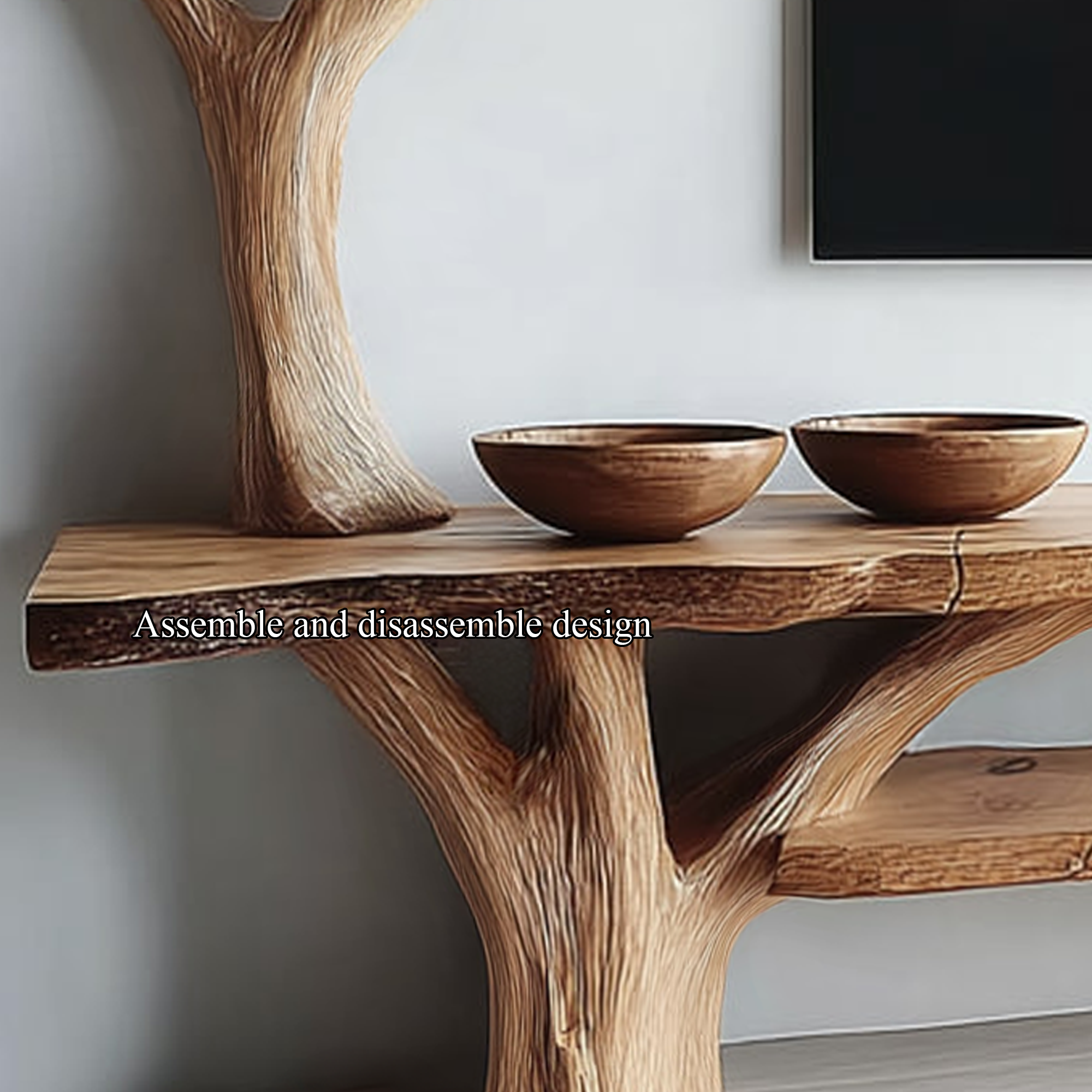 Rustic TV Console Table Sculpted Wood Base Living Room SINLKICS308