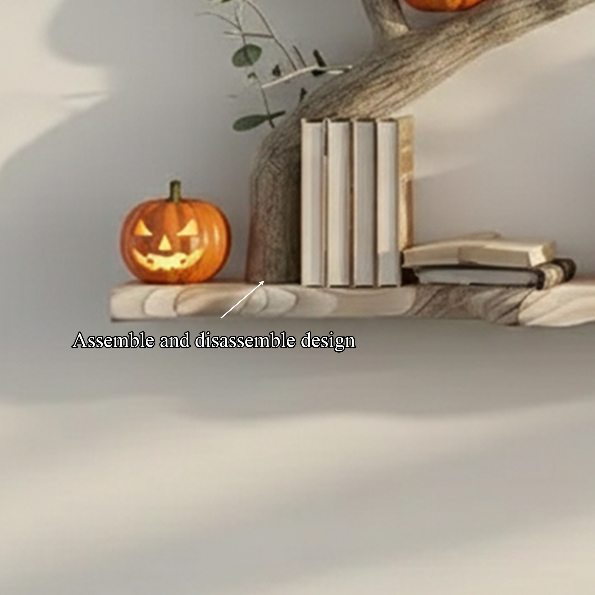 Mid Century Wooden Wall Bookshelf With Tree Branch Design Halloween Style SINLKIHW051