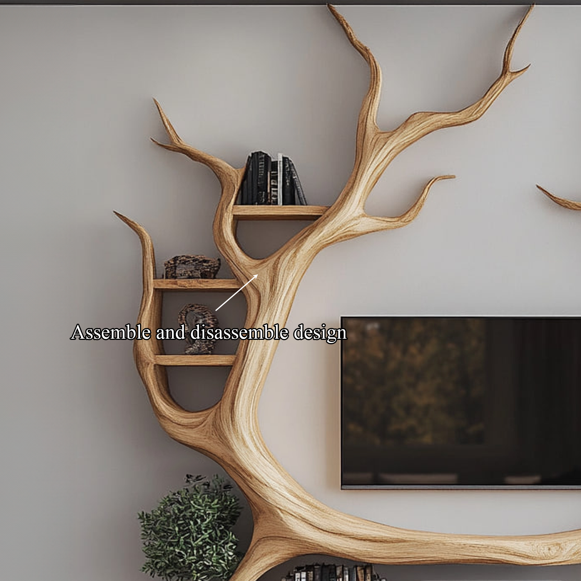 Tree Bookcase Cabinet TV Solid Wood Handmade Gitf SINLKITB343
