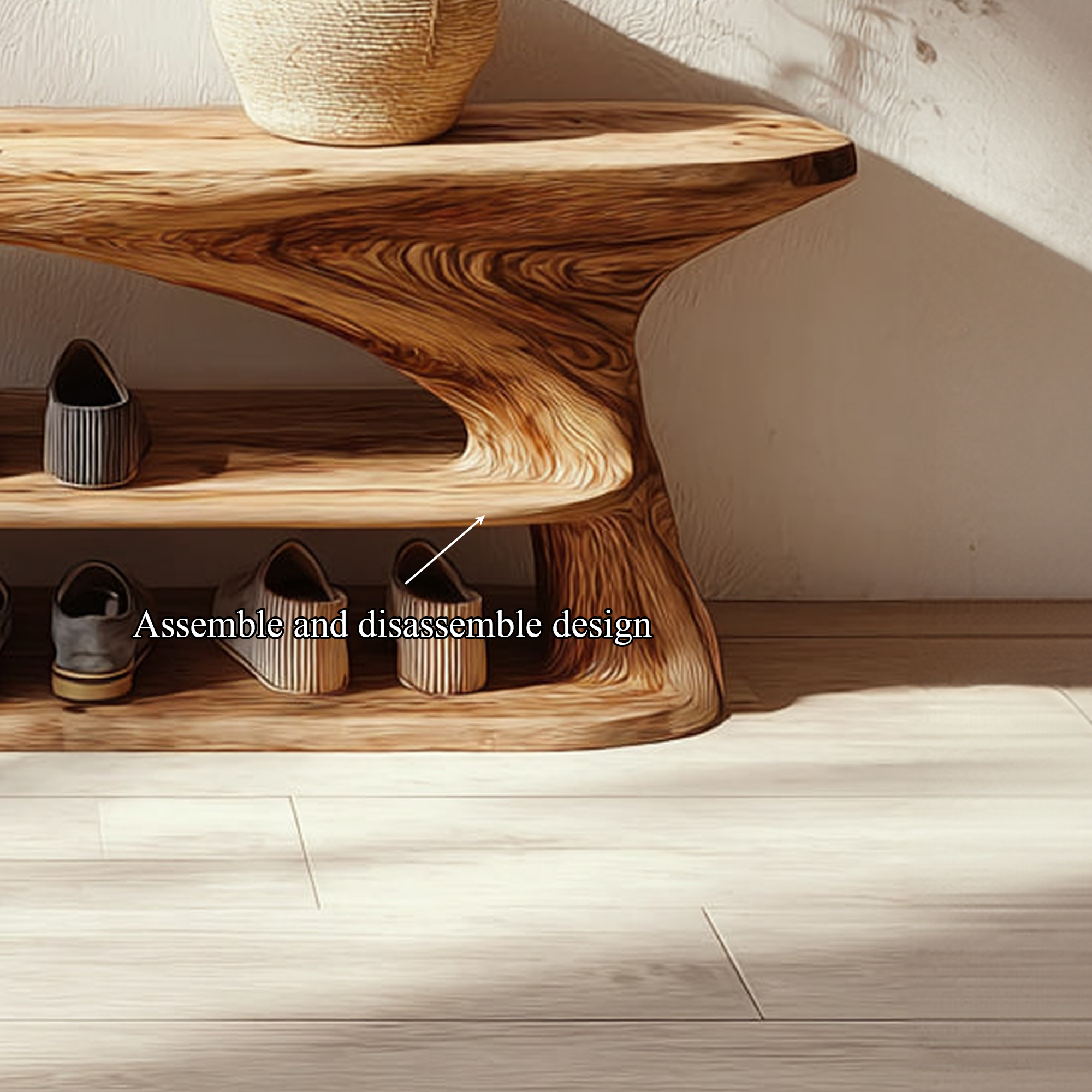 Mid Century Natural Wood Shoe Storage Bench Hallway SINLKISB049