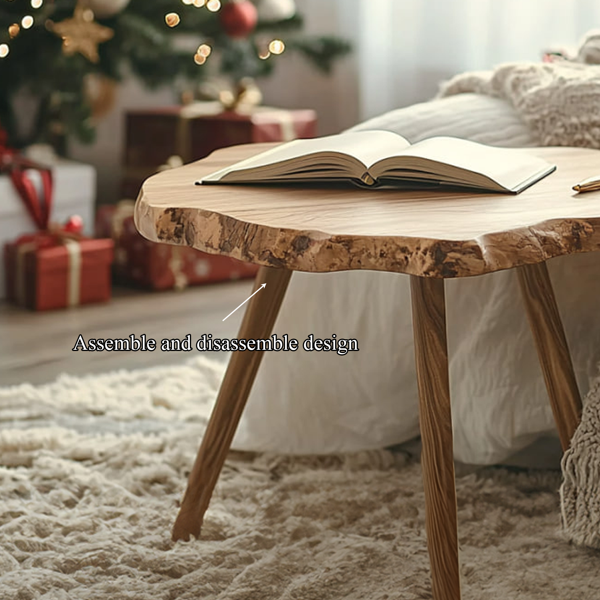 Rustic Live Edge Side Table Christmas Bedroom Decor SINLKIBT197