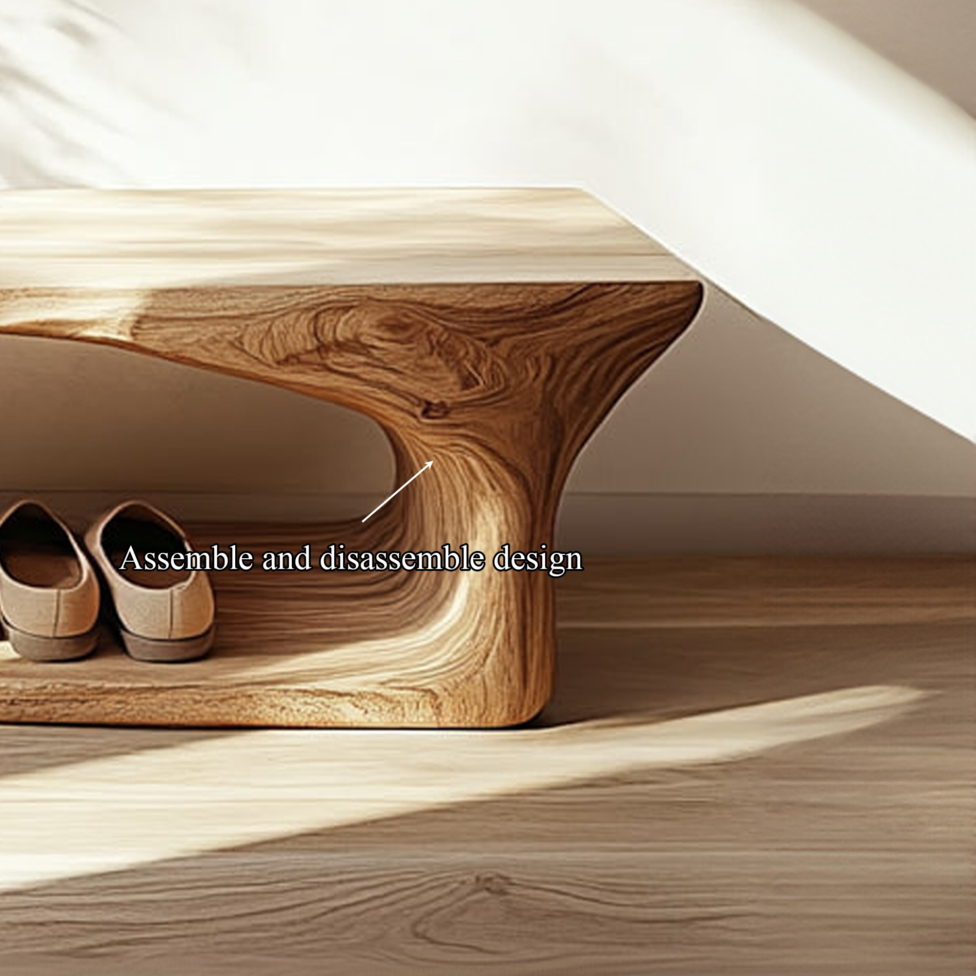 Mid Century Sculptural Wood Shoe Bench Interior SINLKISB057