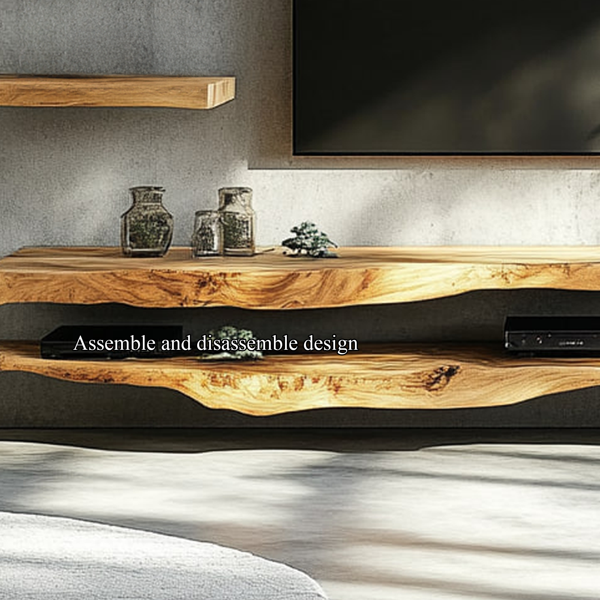 Combo 2 Pieces Rustic Floating TV Stand Living Room Media SINLKIFL188