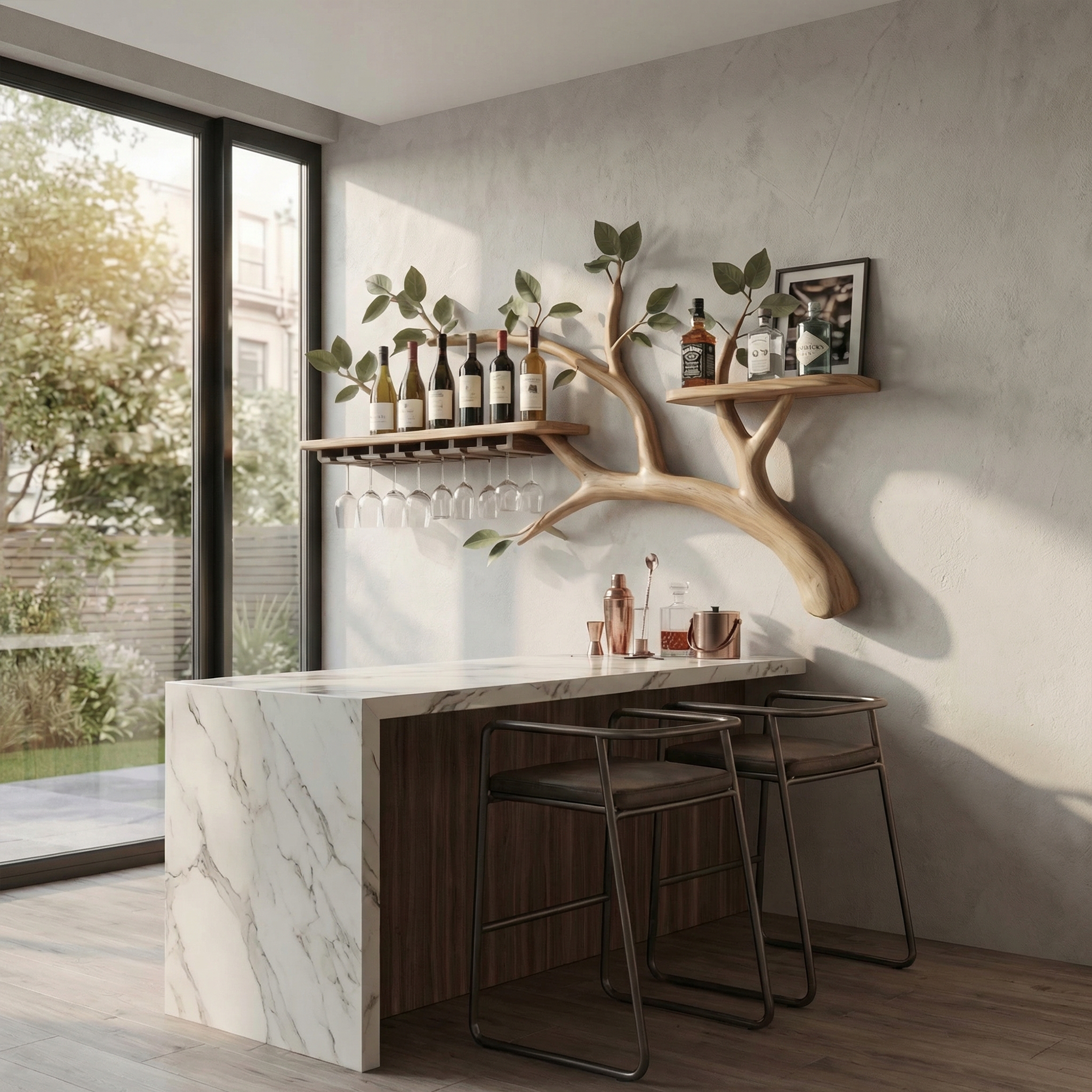 Farmhouse Tree Branch Wine Rack Wooden Wall Mounted Shelf For Kitchen Dining Room Home Bar SINLKIWR018