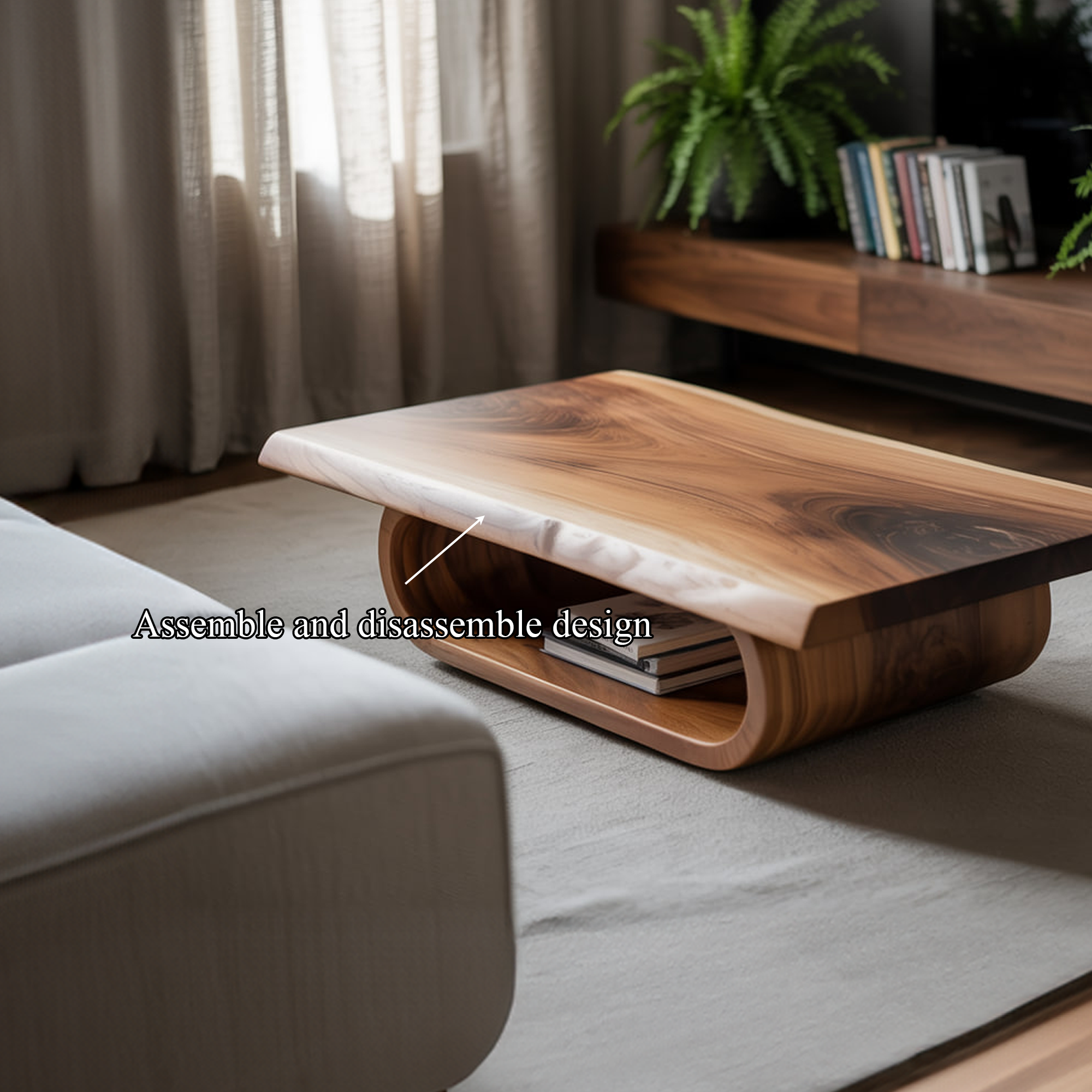 Mid Century Curved Edge Coffee Table Living Room SINLKICF248