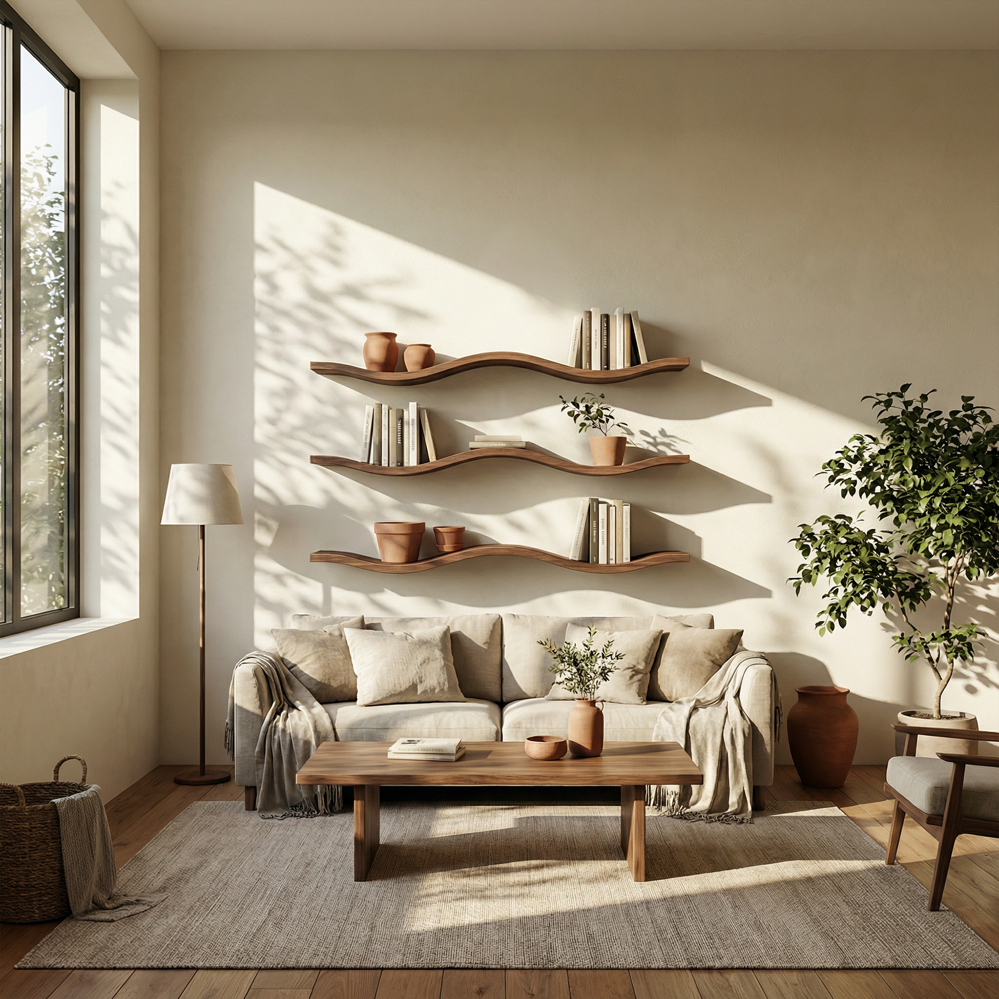 Modern Organic Wave Floating Shelves Wood Artistic Wall Display SINLKIFL483