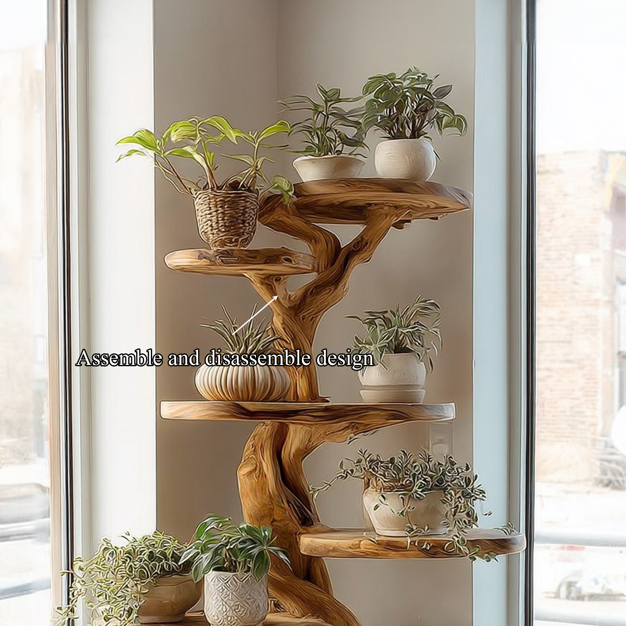 Rustic Tree Plant Shelf Natural Interior Design Home Decor SINLKITT079