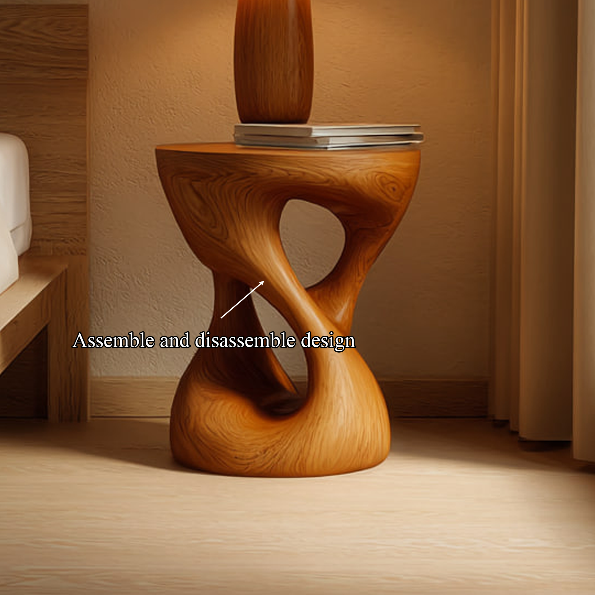 Rustic Sculptural Nightstand Bedroom Decor SINLKIBT124
