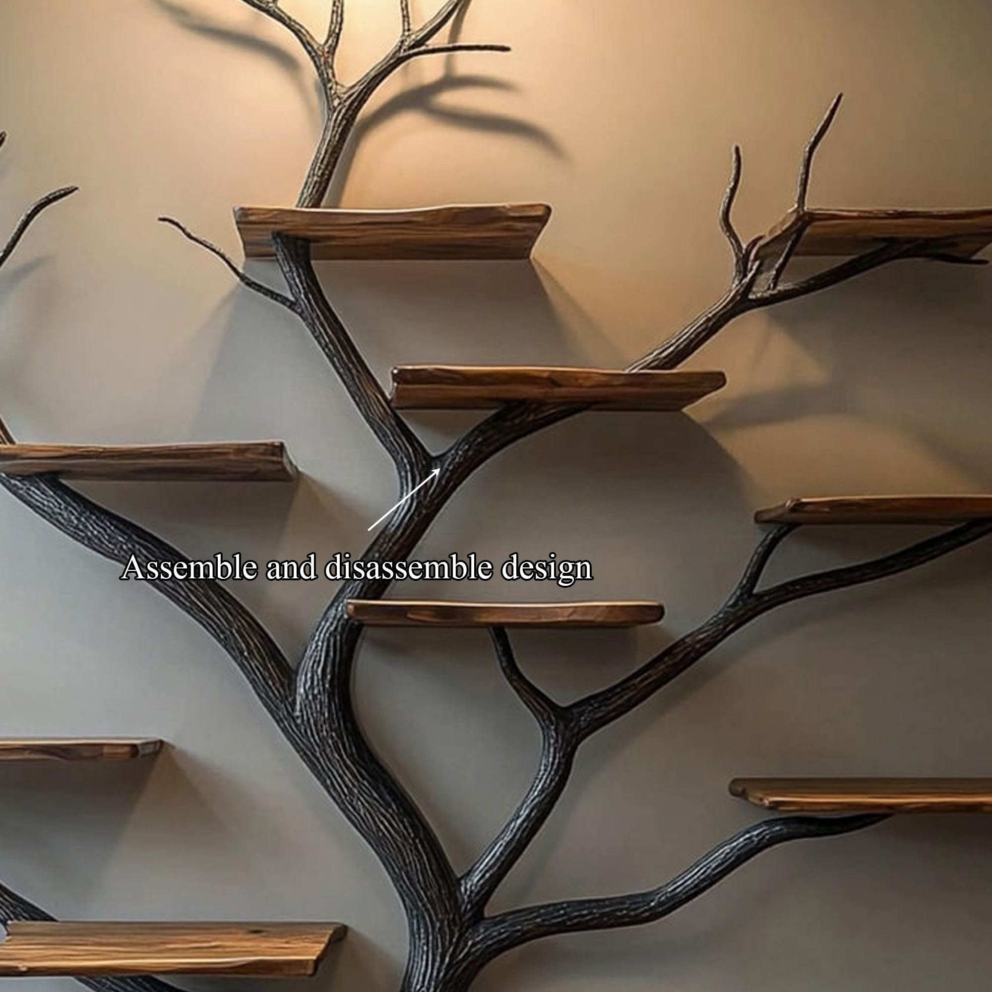 Sculptural Black Tree Bookshelf Solid Wood Modern Organic Design SINLKITB529