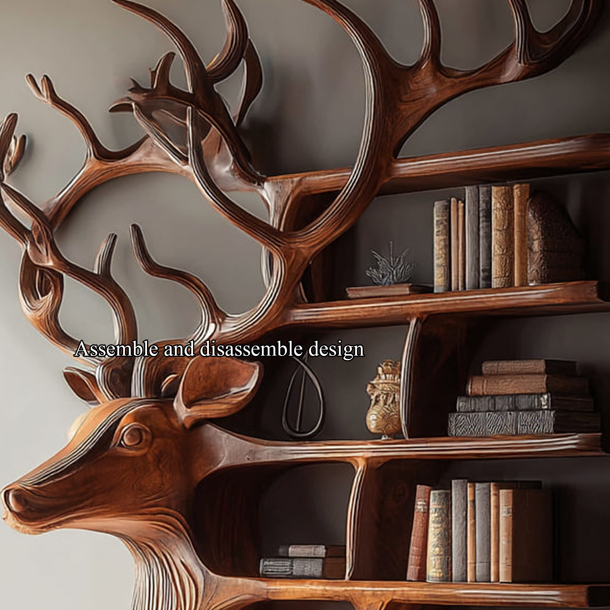 Rustic Deer Bookshelf Wall Mounted Living Room Display SINLKISC128