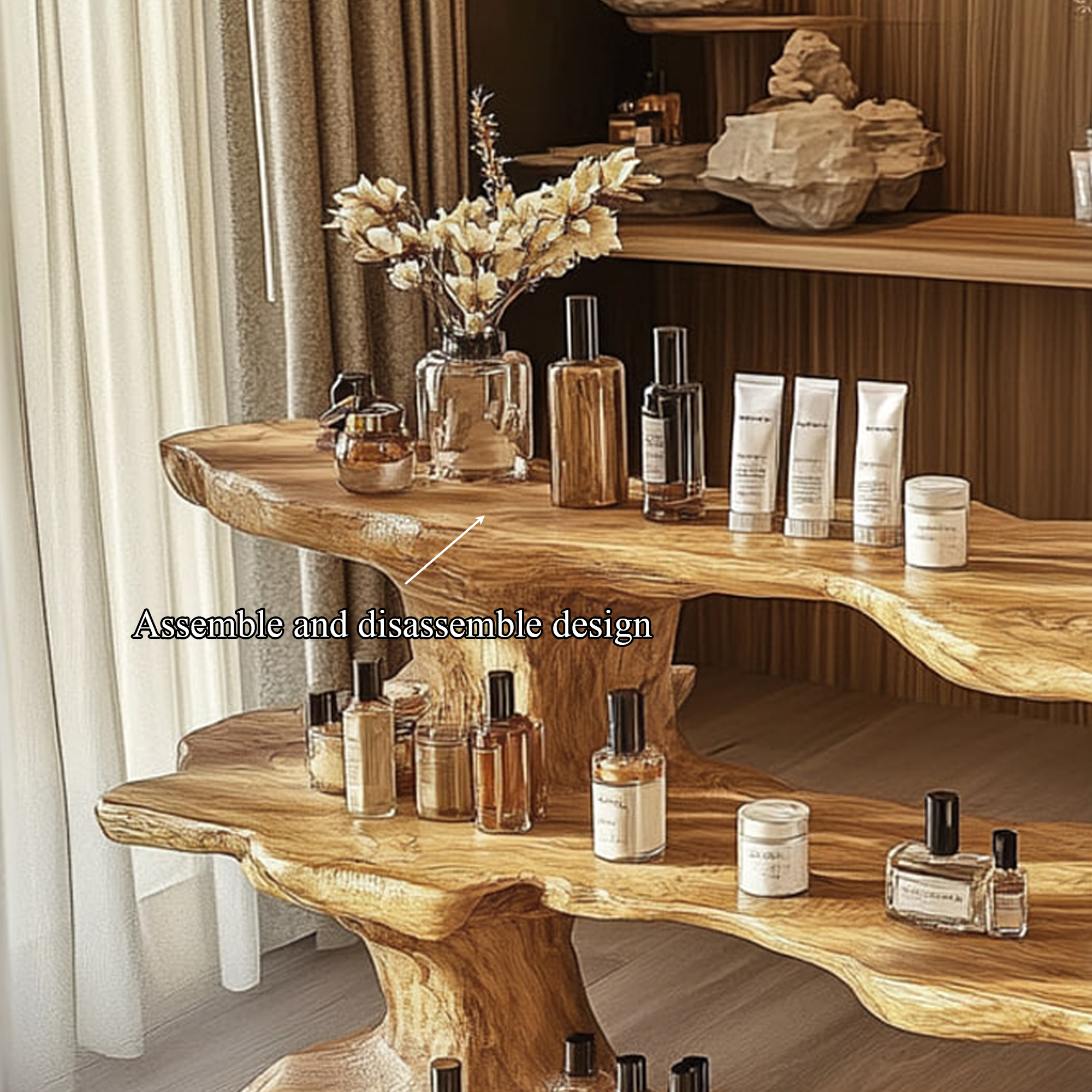 Rustic Organic Wood Display Shelf Living Room Or Spa SINLKISC271