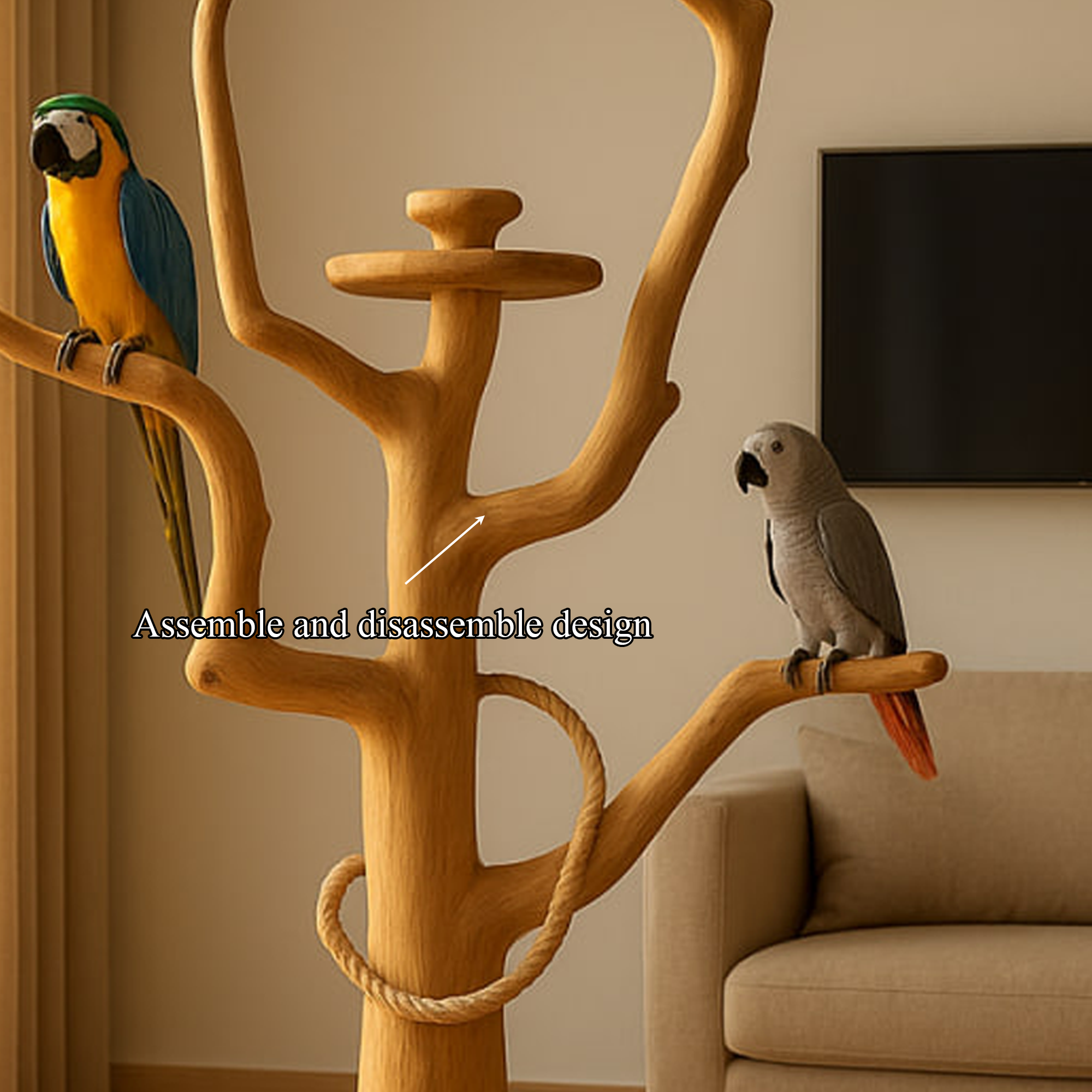 Rustic Wooden Bird Tree Stand Living Room Pet Furniture SINLKITT066