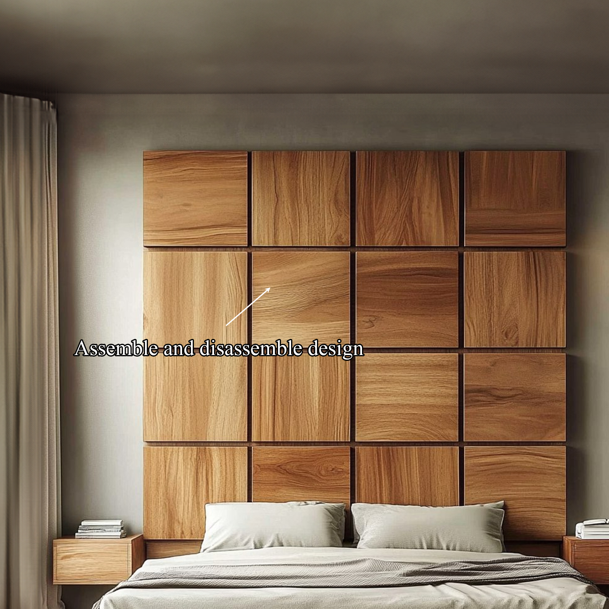 Handcrafted Wooden Panel Headboard Solid Wood Bedroom Interior Clean Line Design SINLKIDH013