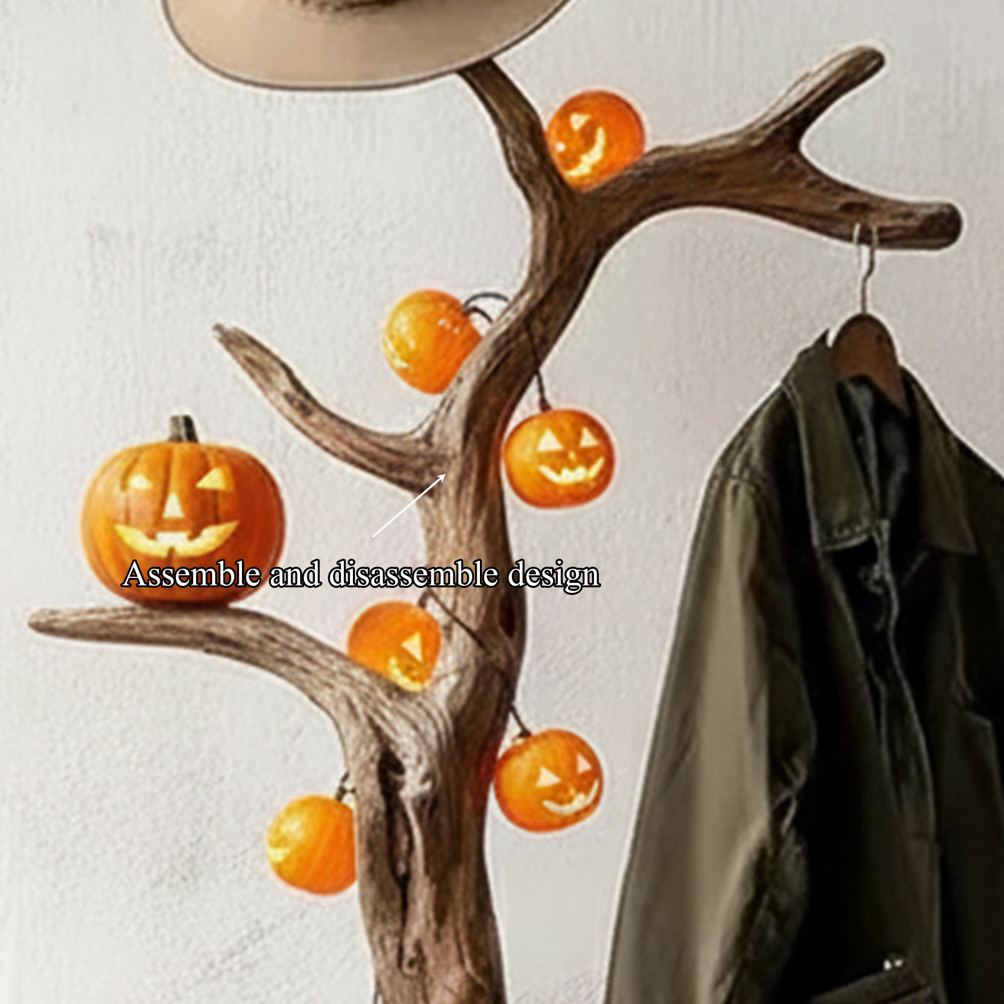 Halloween Rustic Wall Coat Rack Natural Wood Branch Living Room Decor SINLKIHW055