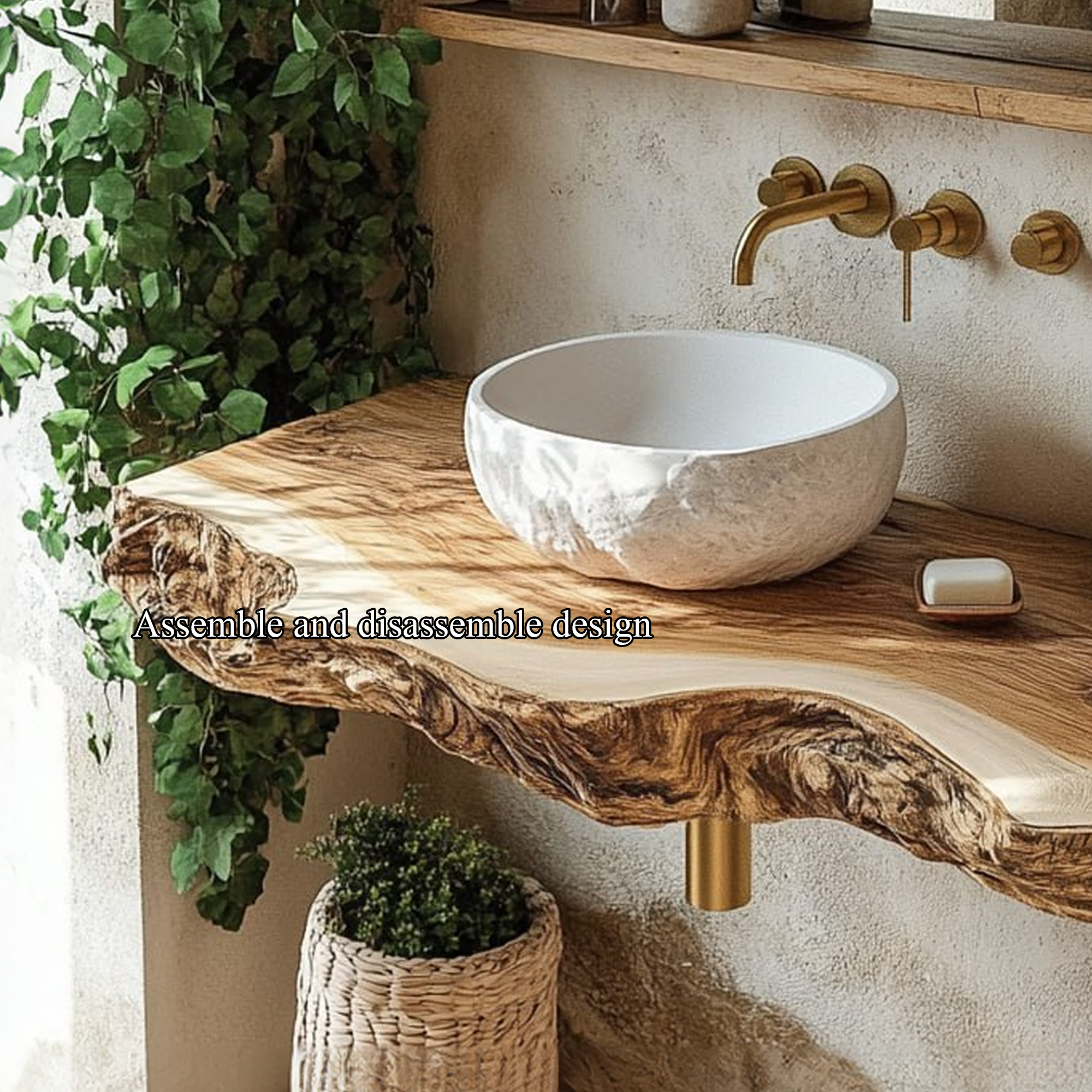 Midcentury Stone Basin Vanity Bathroom SINLBRV109