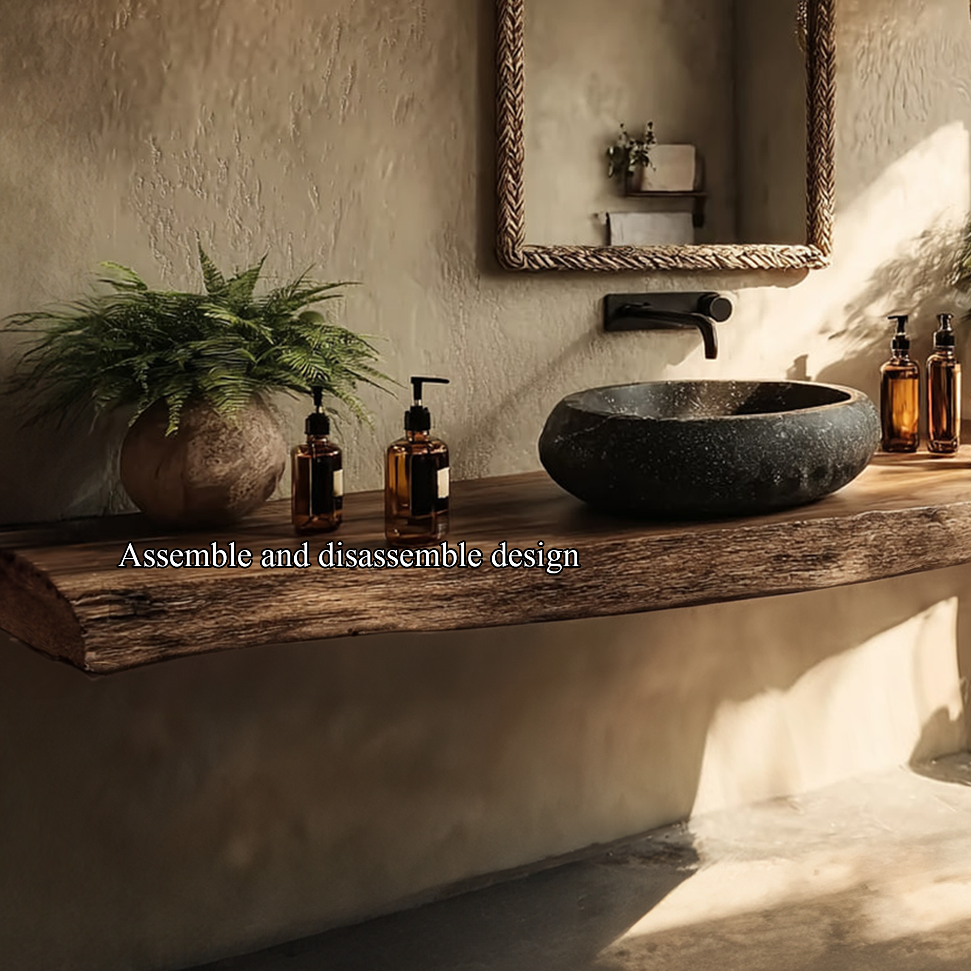 Rustic Floating Shelf Natural Edge Bathroom SINLKIBRV156