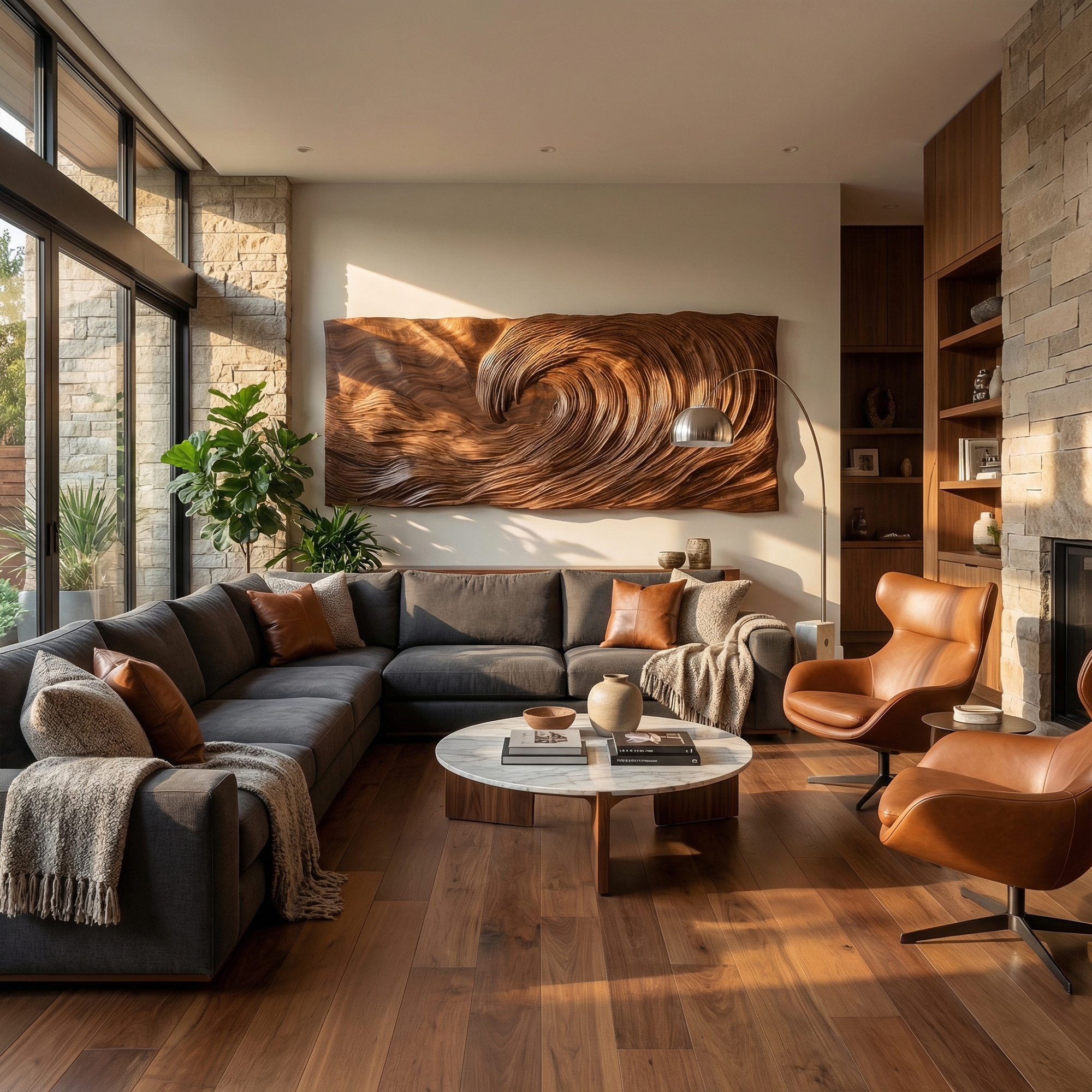 Modern Wood Sculpture Wall Decor Living Room And Bedroom SINLKIWD045