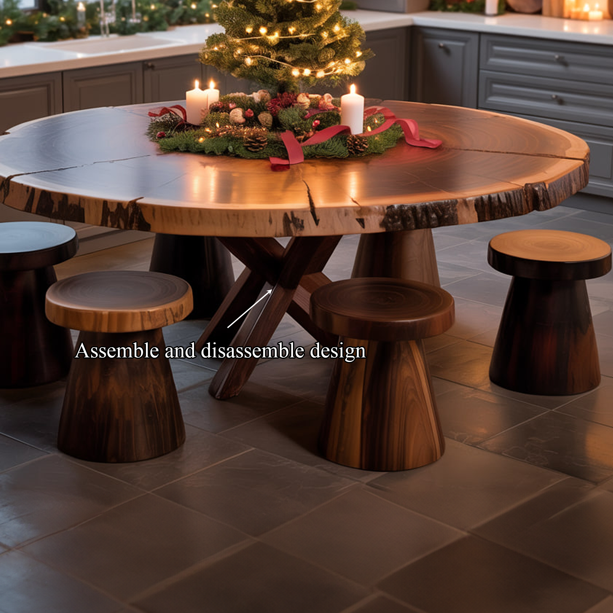 Rustic Round Table Christmas Holiday Decor Dining Room SINLKIDT137