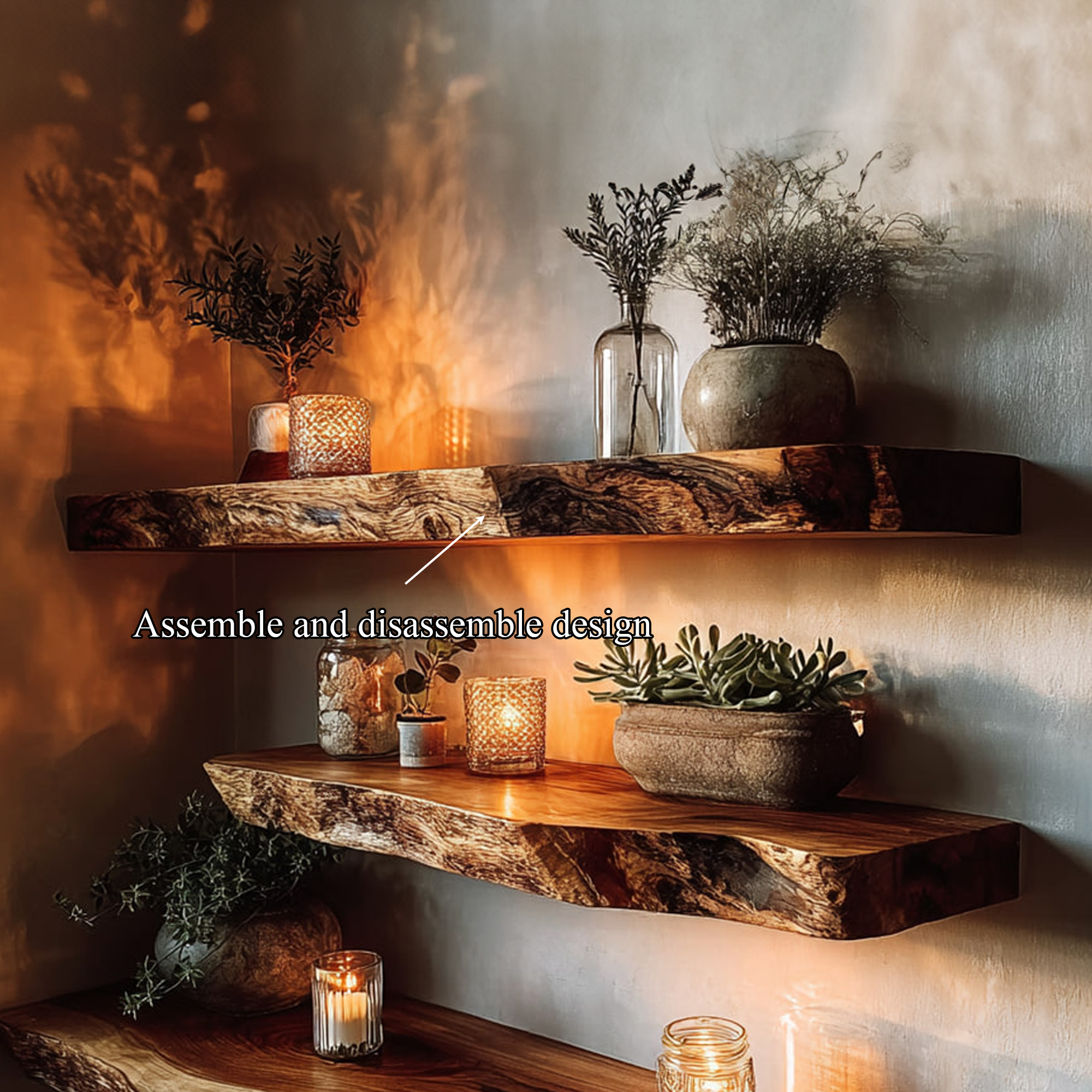 Rustic Live Edge Corner Floating Shelves Living Room SINLKIFL298