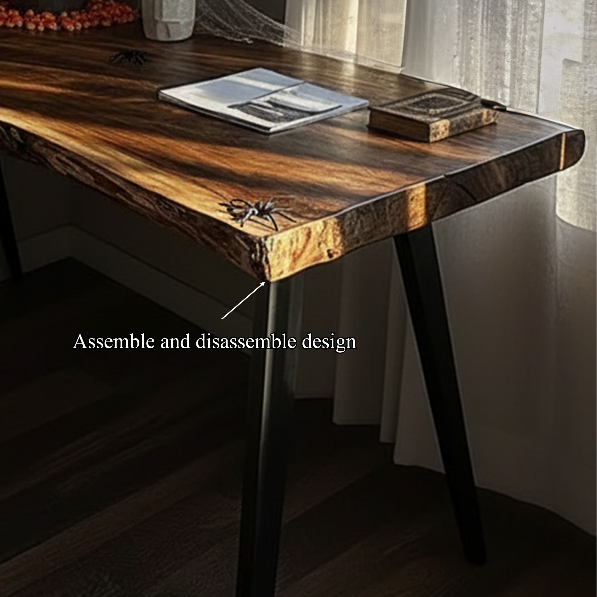 Rustic Wooden Live Edge Desk Halloween Decor Home Office SINLKIHW046