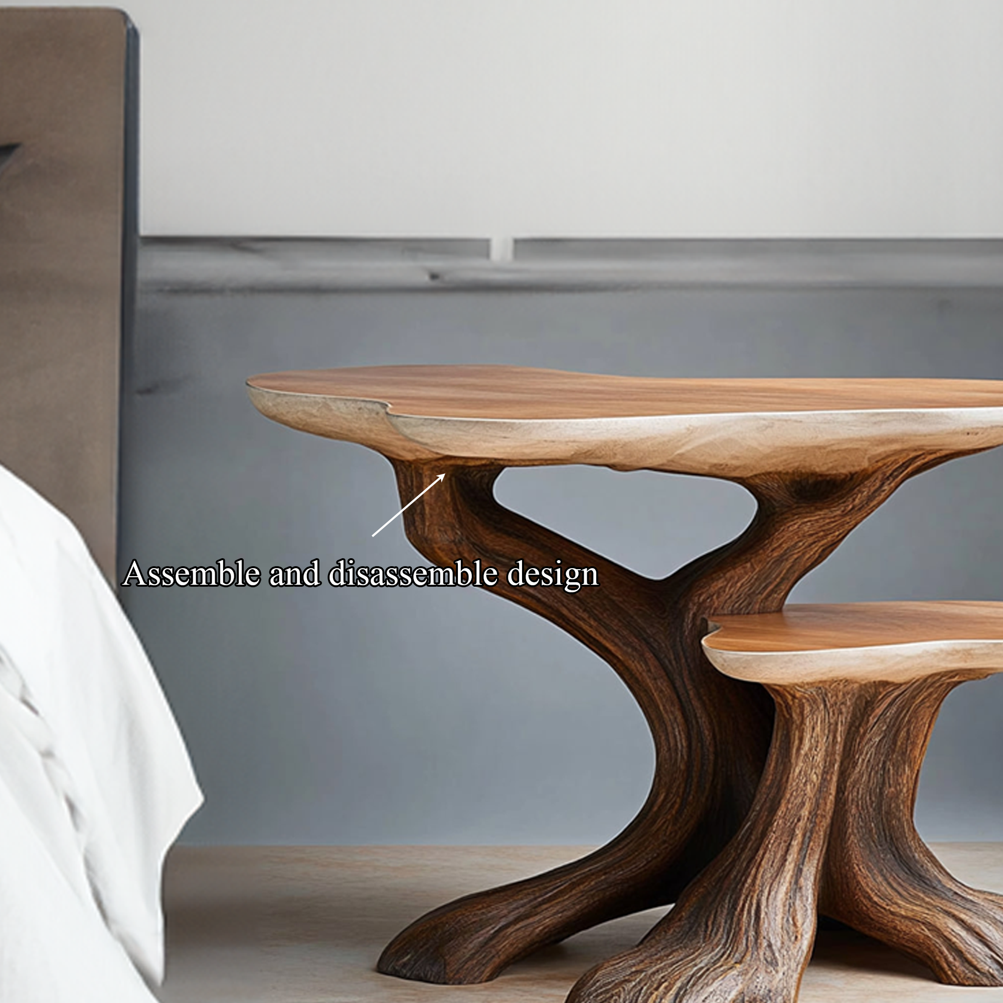 Rustic Tree Shaped Bedside Table Bedroom SINLKIBT129