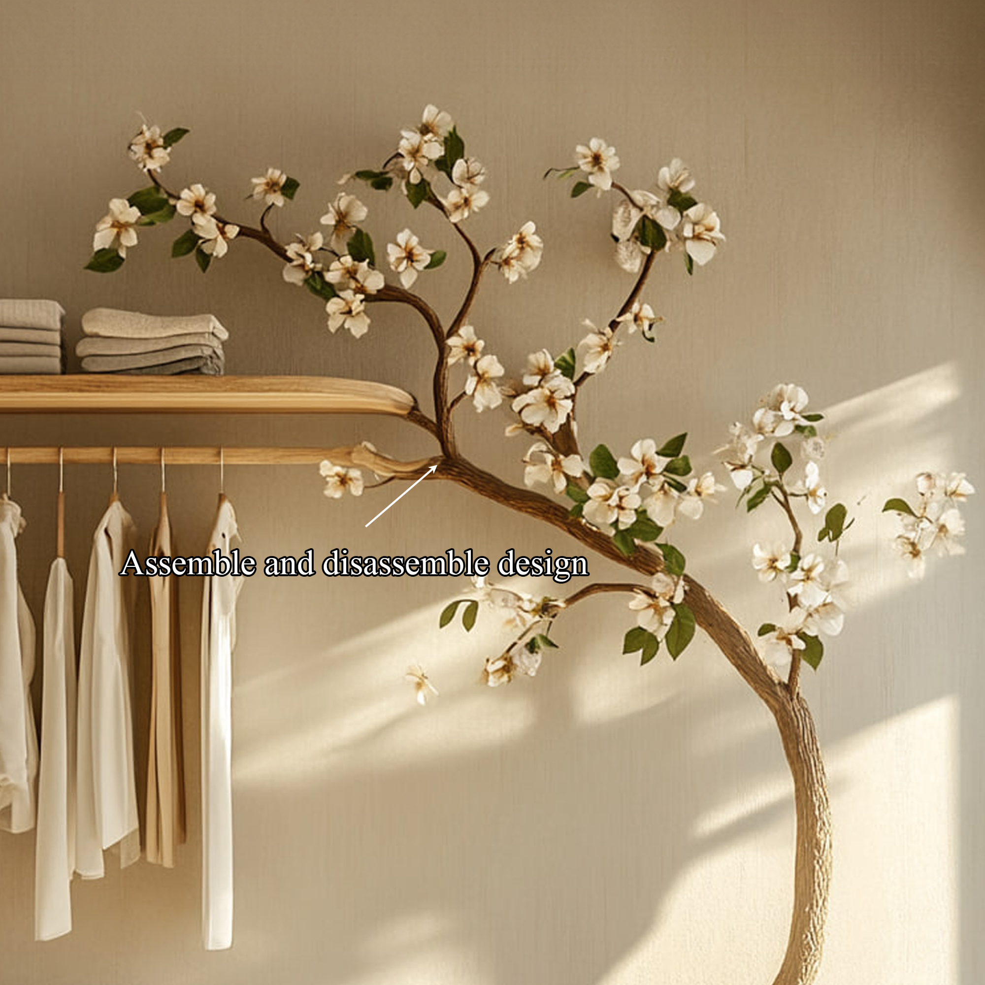Minimalist Tree Wardrobe Handcrafted Solid Wood Bedroom Organizer SINLKITCR062