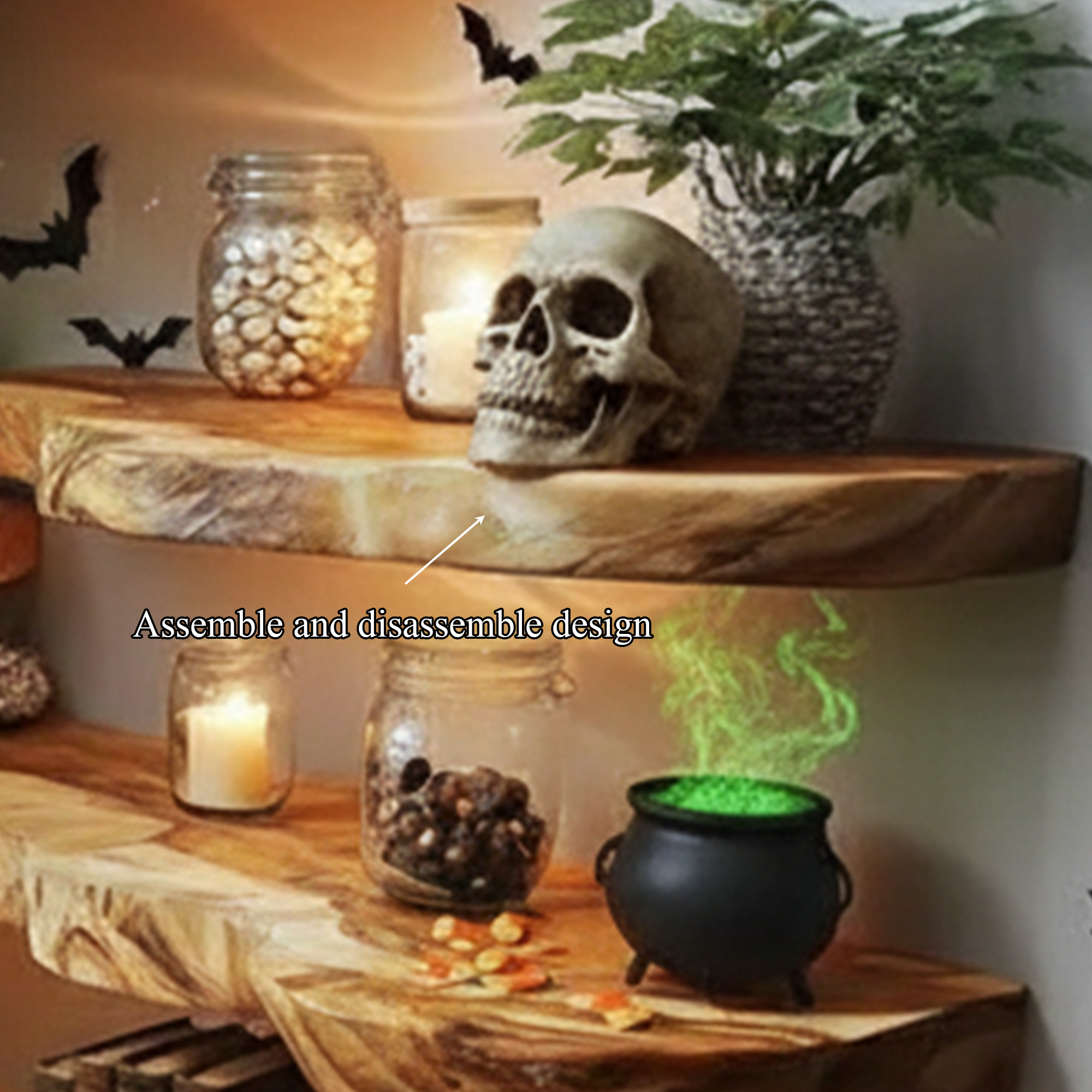 Rustic Farmhouse Halloween Floating Wall Shelf Living Room Display SINLKIHW045