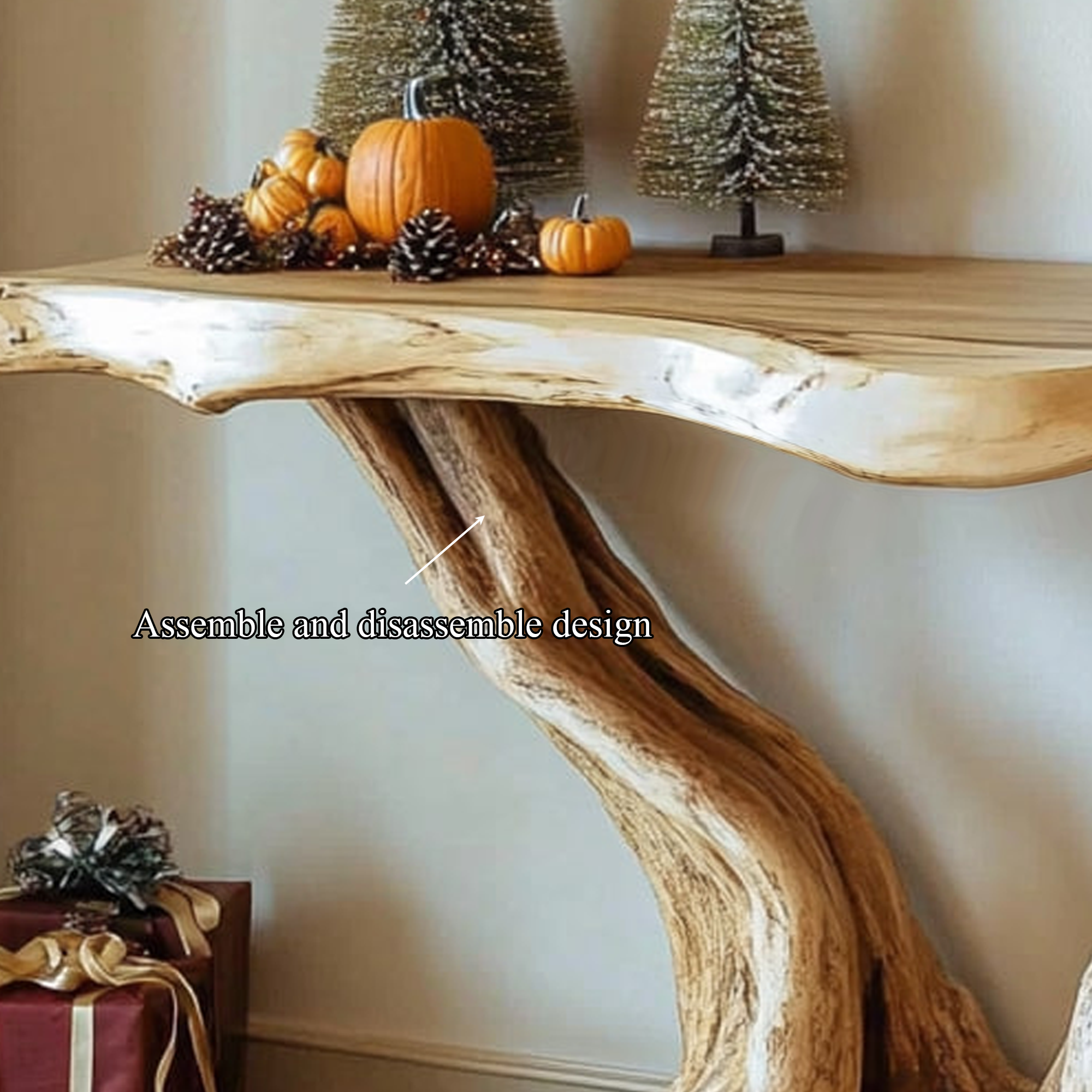 Midcentury Console Table Solid Wood Root Base Entryway SINLKICS327