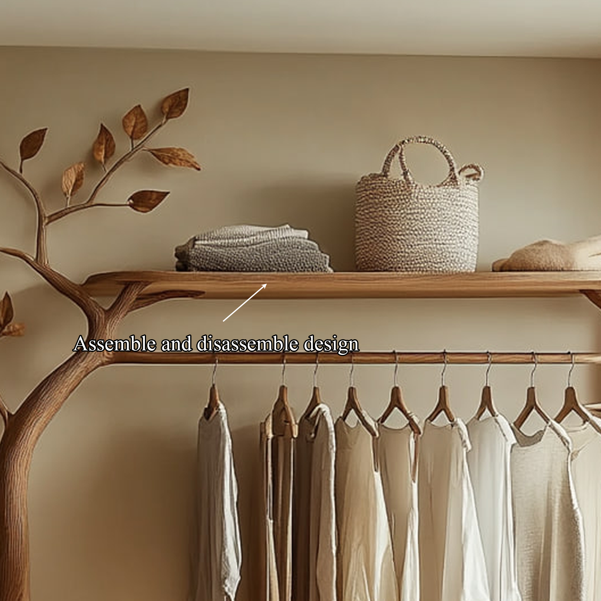 Rustic Tree Clothes Rack Solid Wood Bedroom Organizer SINLKITCR055