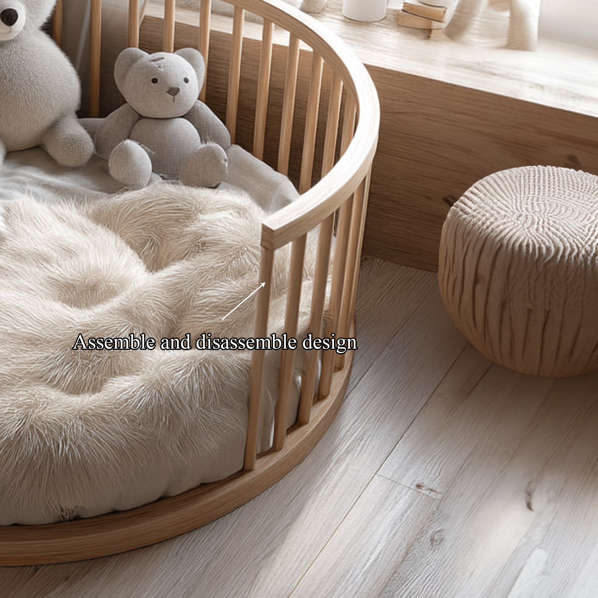 Mid Century Round Baby Daybed Modern Bedroom SINLKIWB53