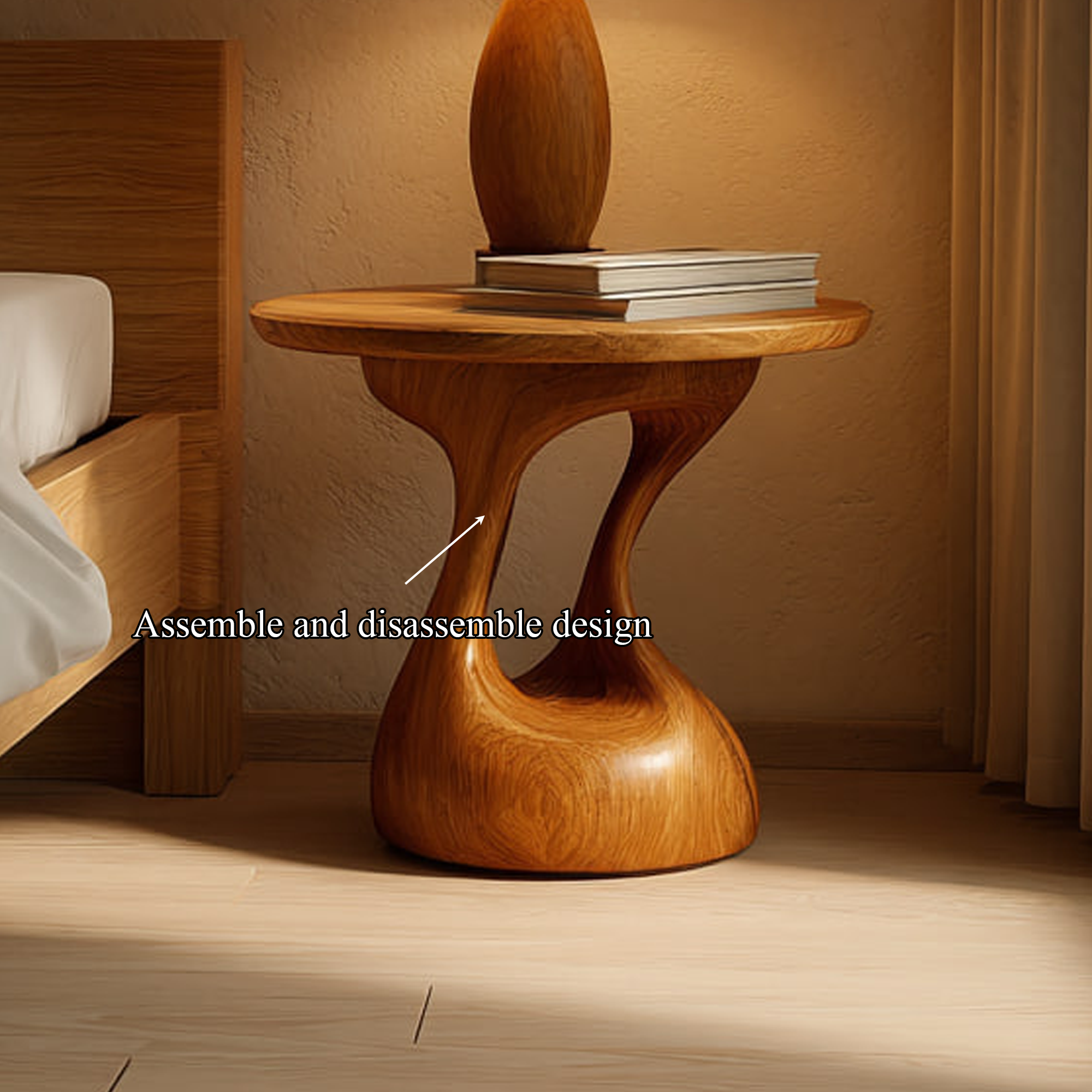 Mid Century Sculptural Bedside Table Bedroom Or Living Room Decor SINLKIBT128
