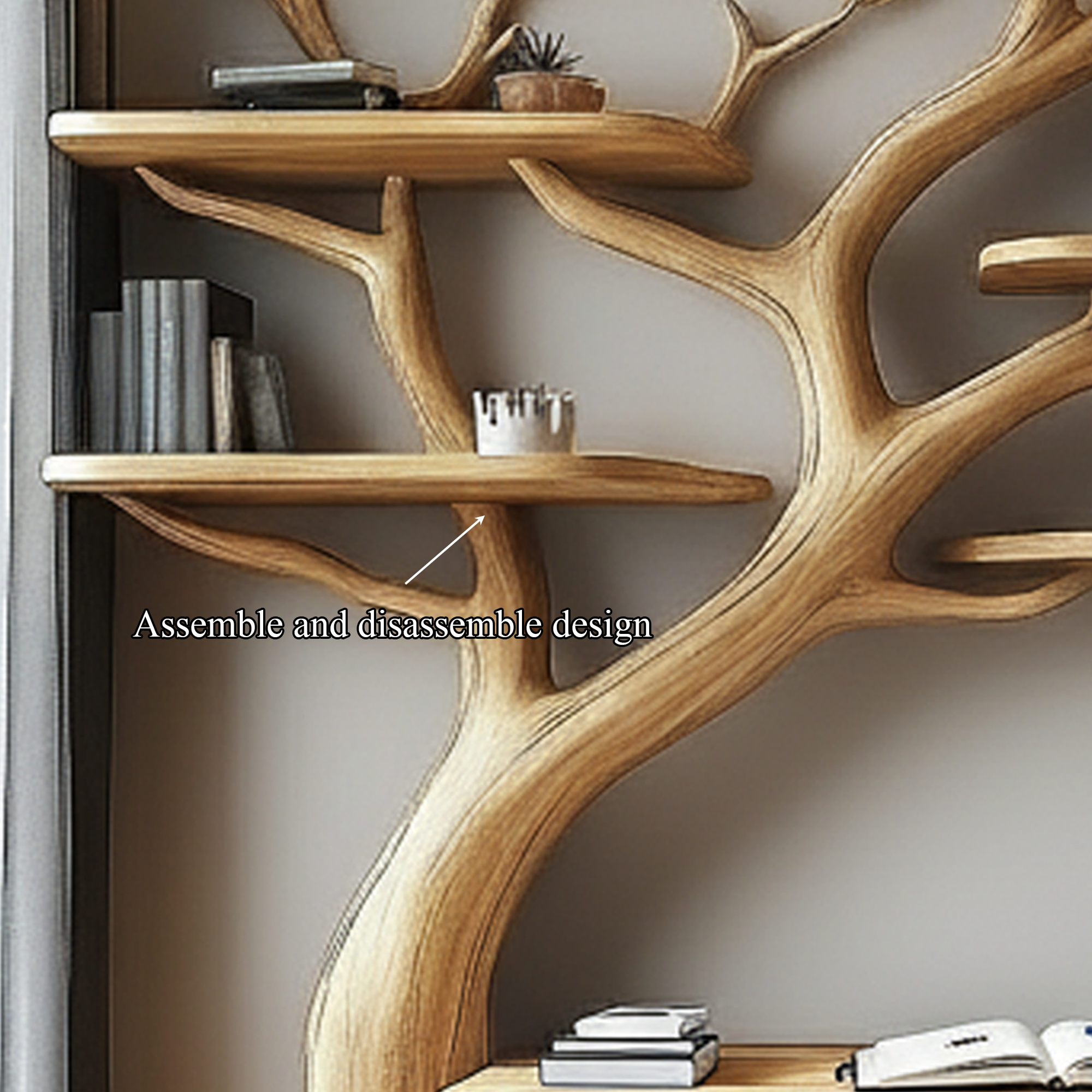 Rustic Tree Shelf Desk Solid Wood Wall Art Study Corner SINLKITB504