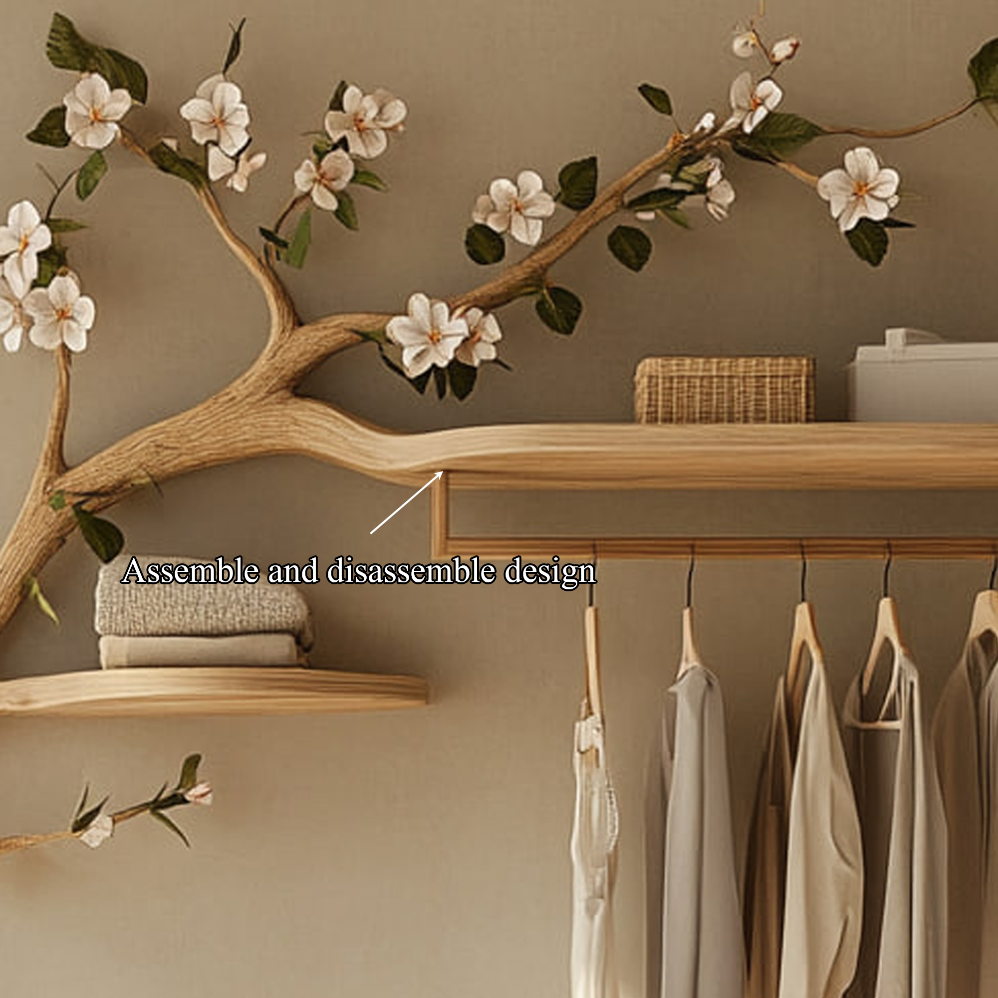 Rustic Tree Clothes Rack Solid Wood Bedroom Organizer SINLKITCR060