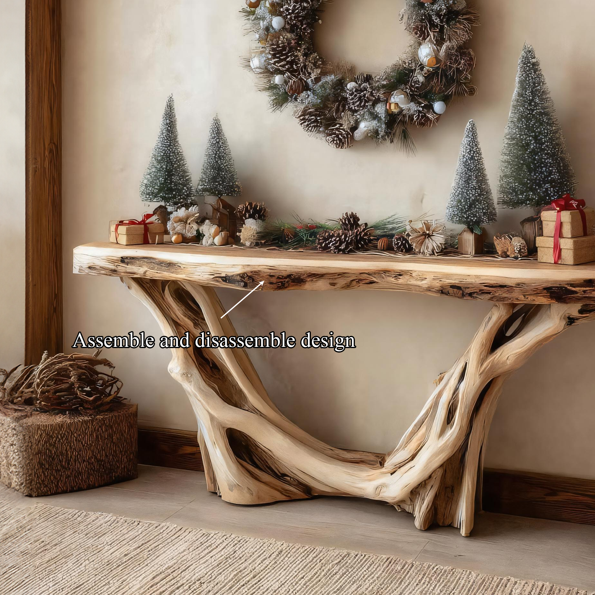 Rustic Console Table Christmas Entryway Natural Design SINLKICS360