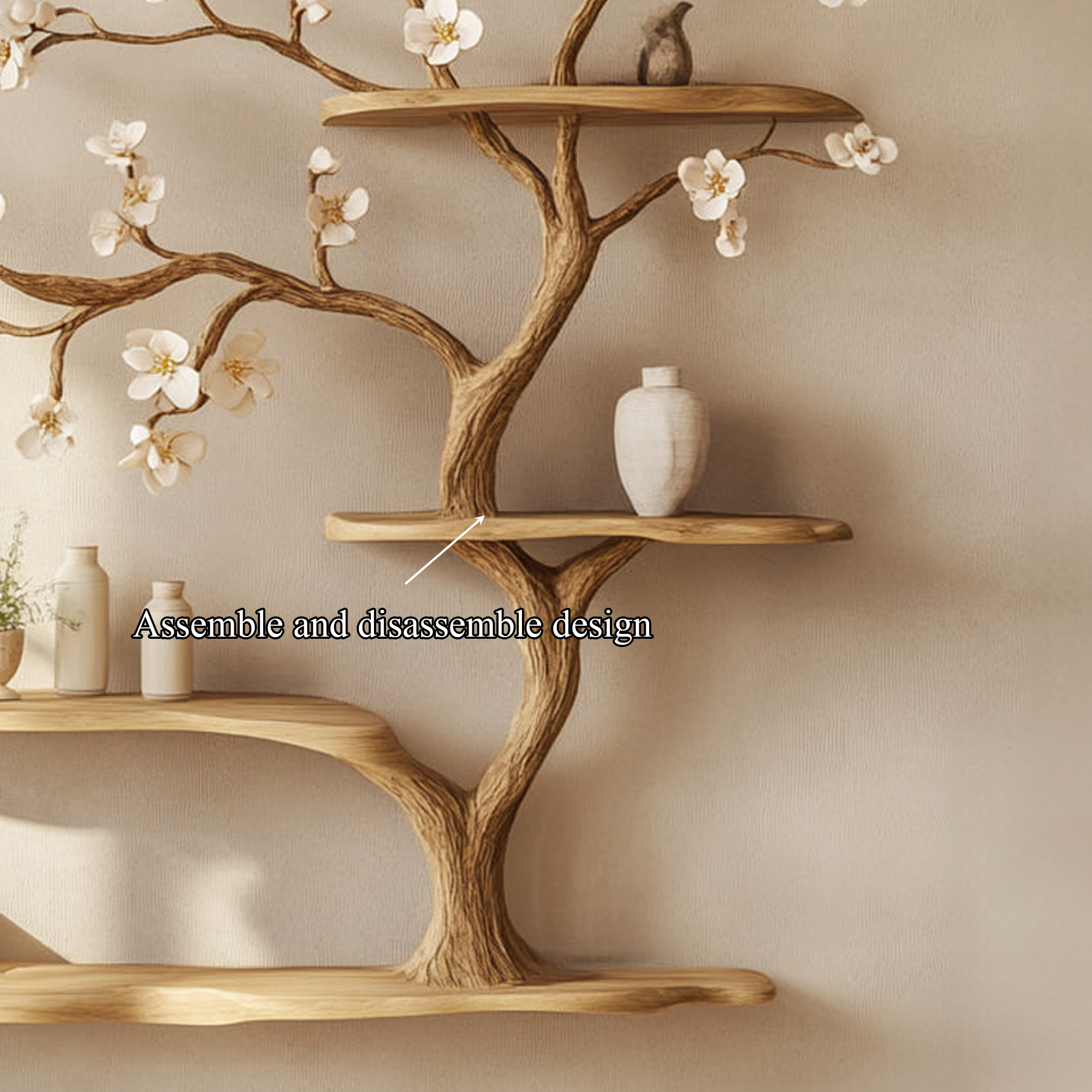 Rustic Tree Flower Shelf Artistic Bedroom Or Living Room SINLKITBS080