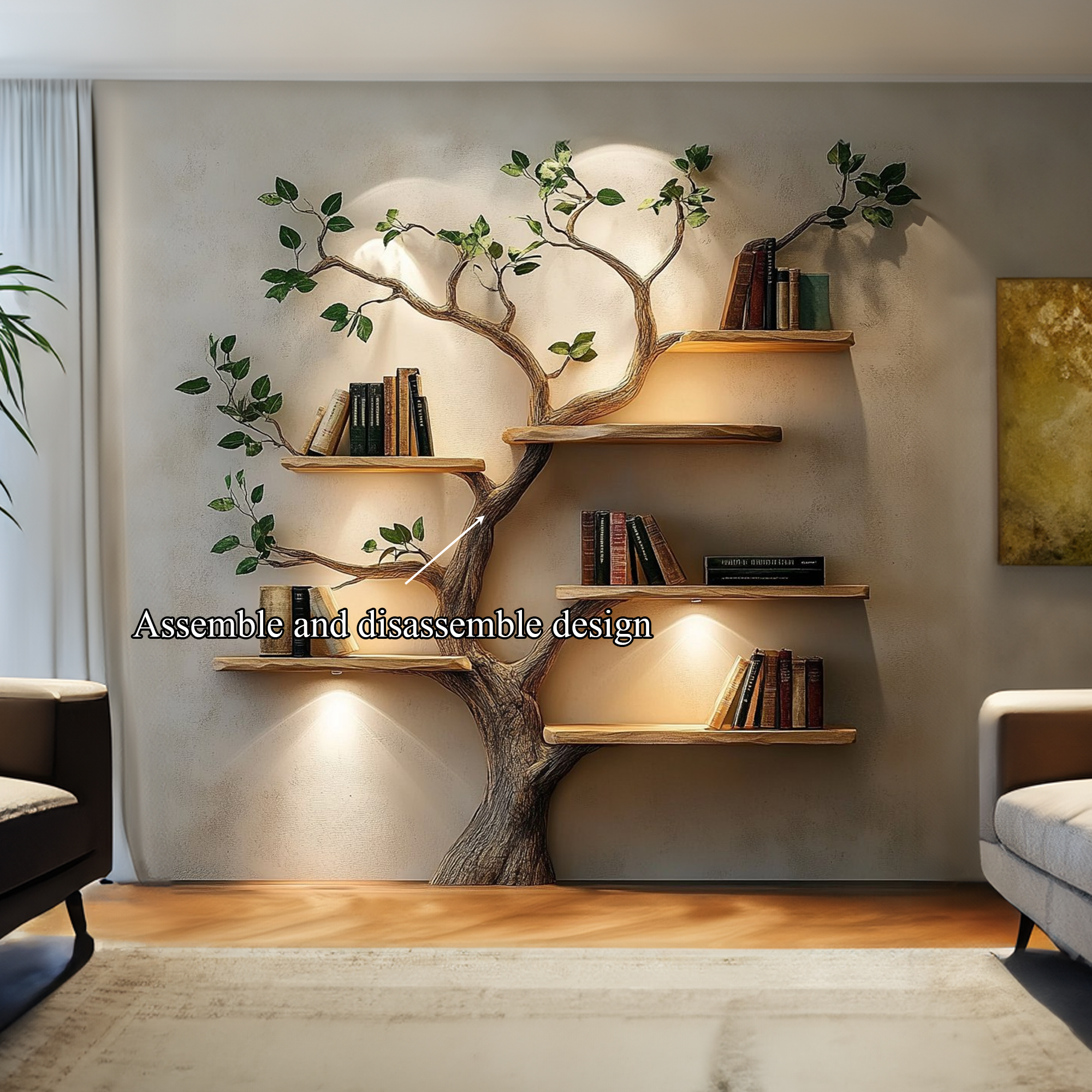 Rustic Solid Wood Tree Bookshelf For Living Room Wall Decor SINLKITB532